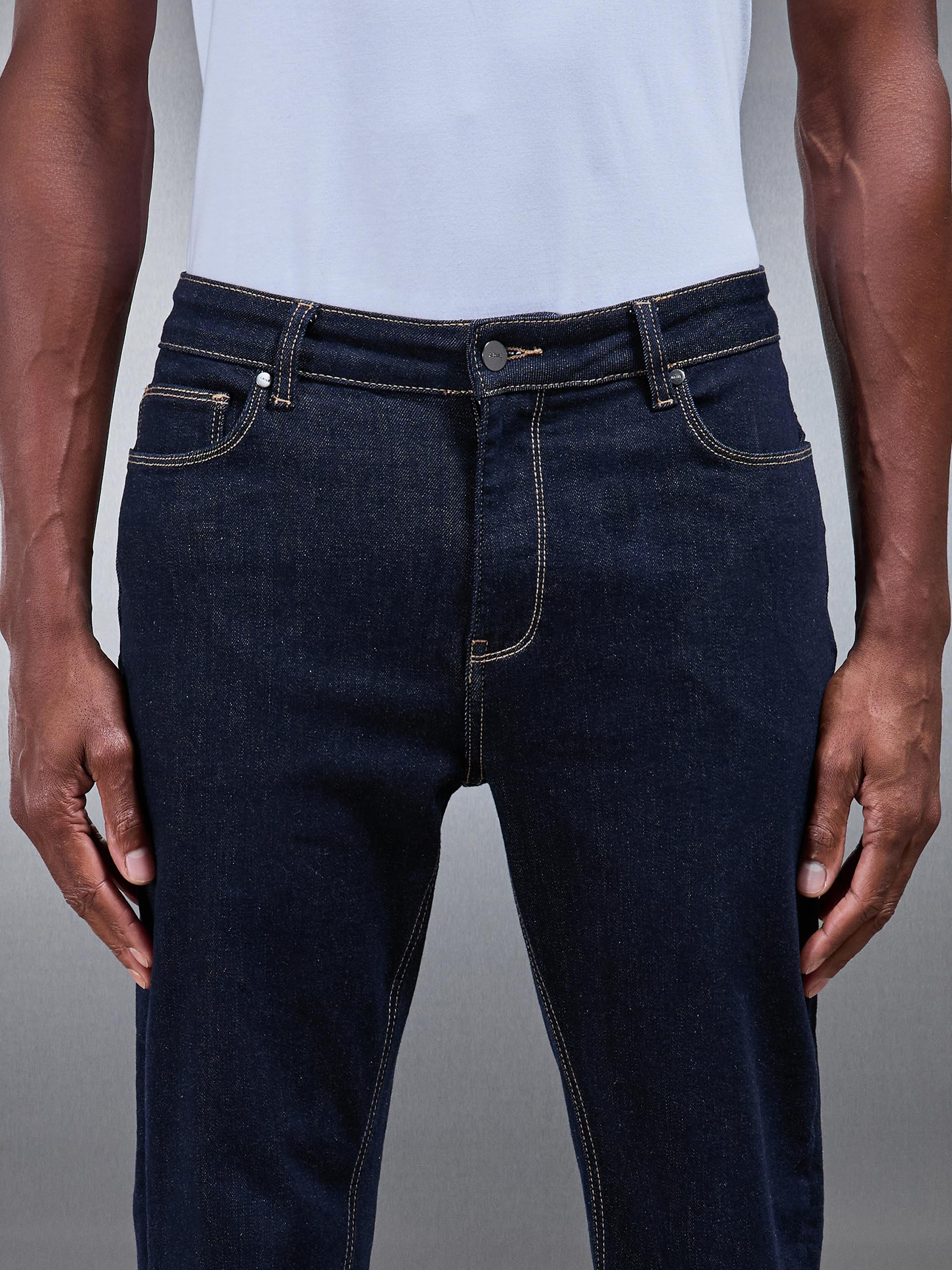 Mens Slim Fit Denim Jeans in Solid Dark Blue