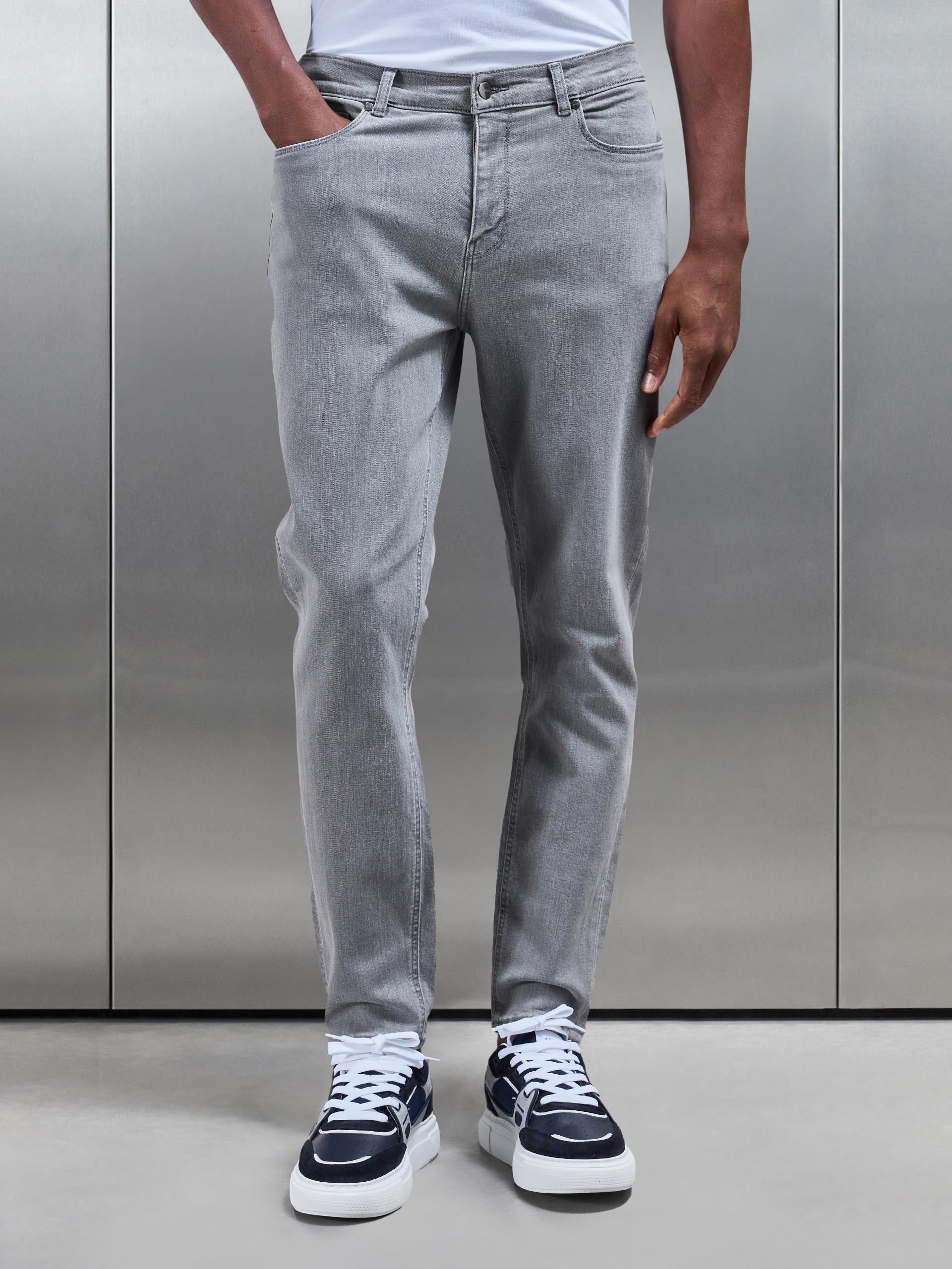 Mens Slim Fit Denim Jeans in Solid Grey
