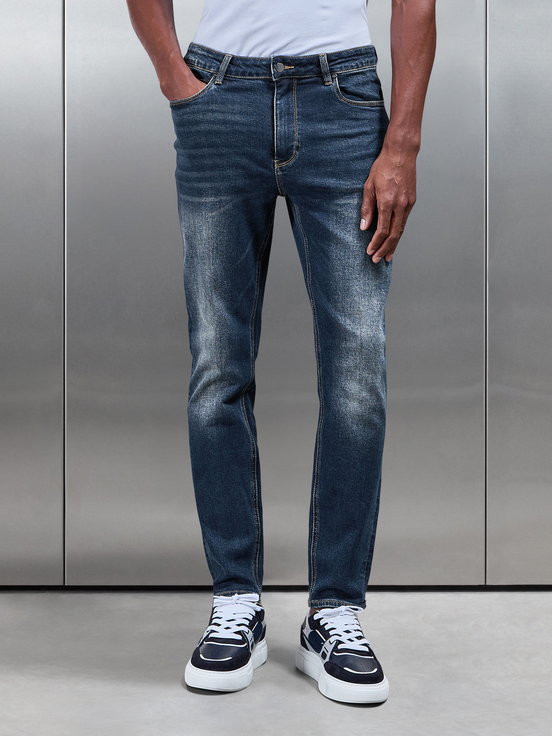 Mens Slim Fit Denim Jeans in Vintage Blue