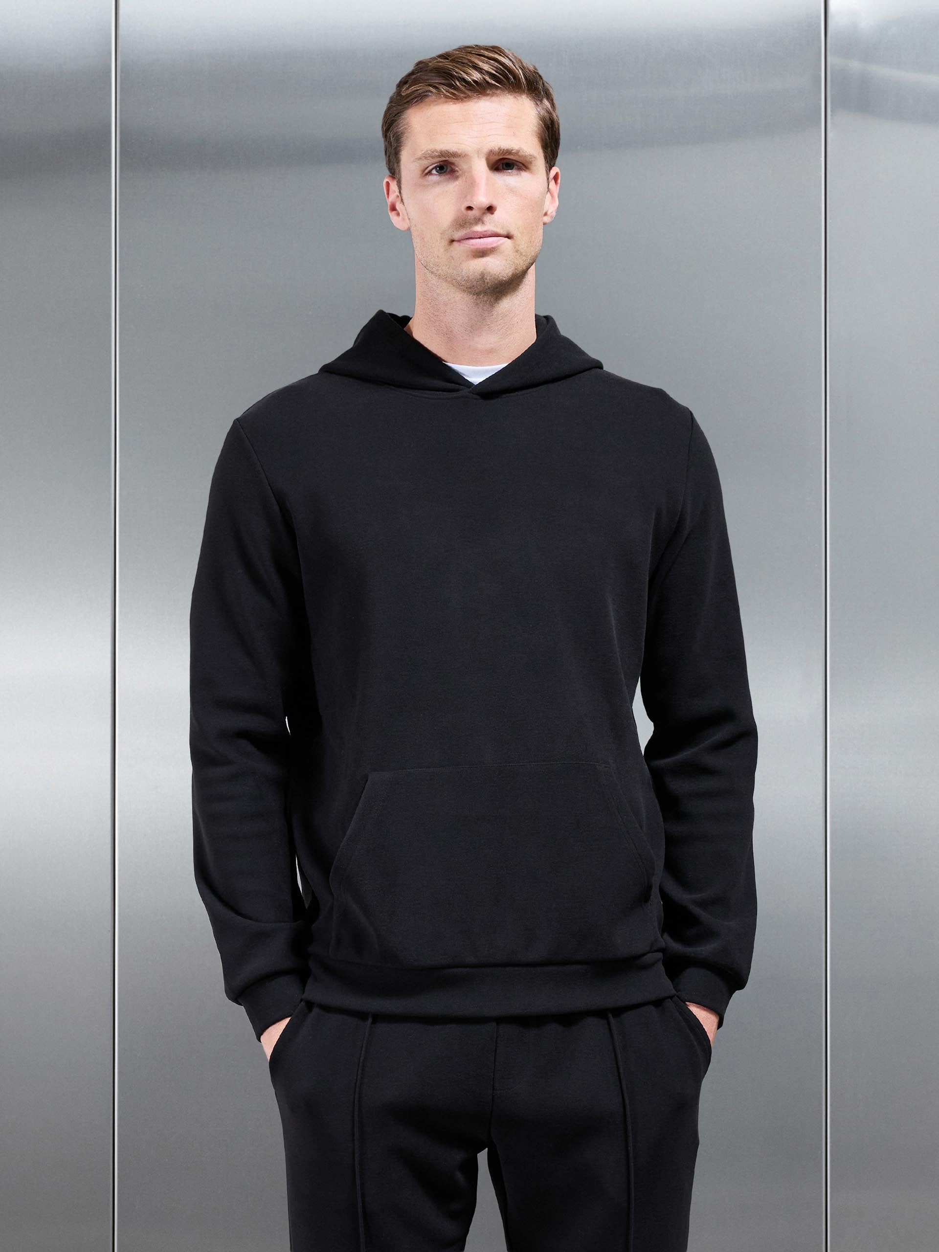Mens Slim Fit Knitted Hoodie in Black