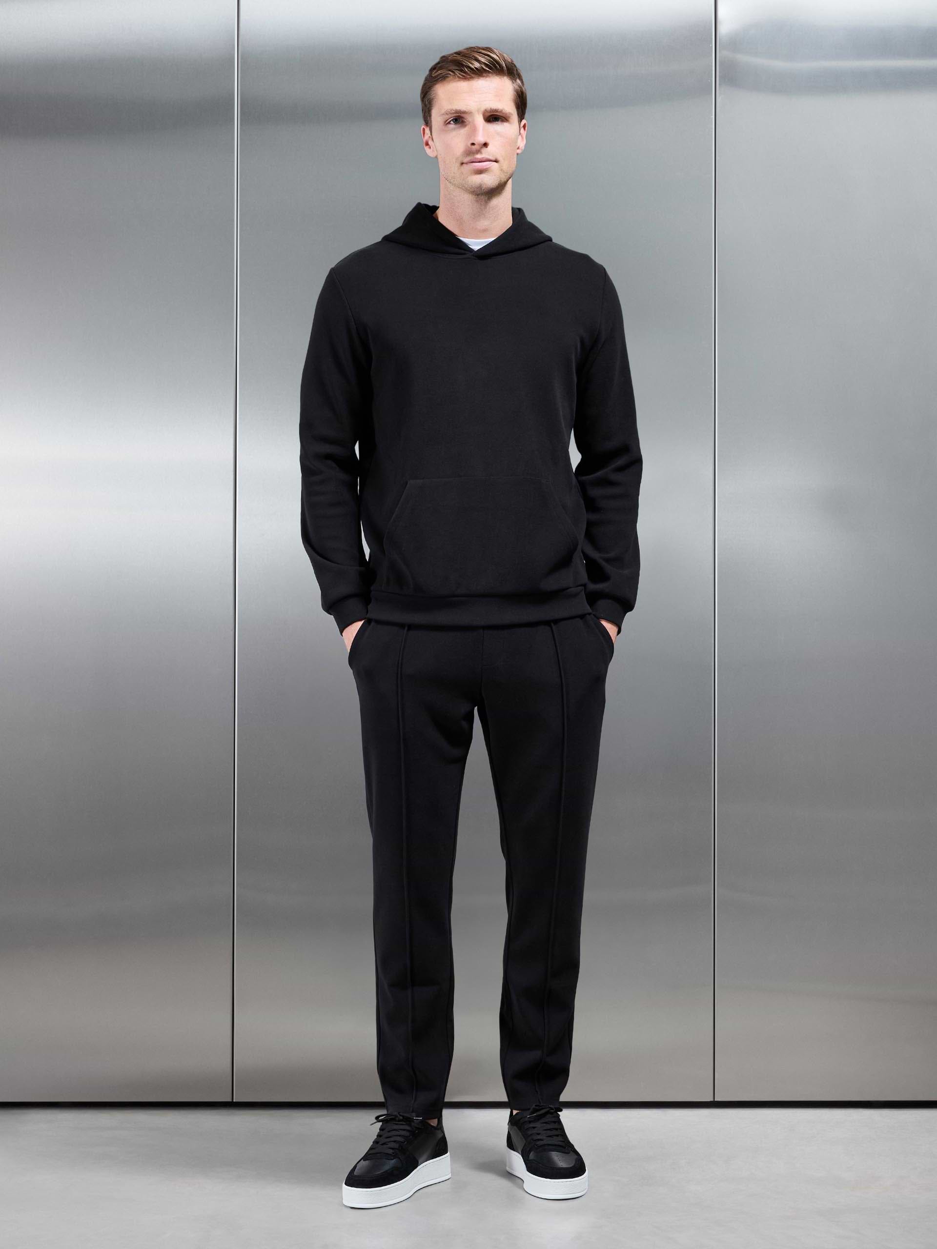 Slim Fit Knitted Hoodie in Black