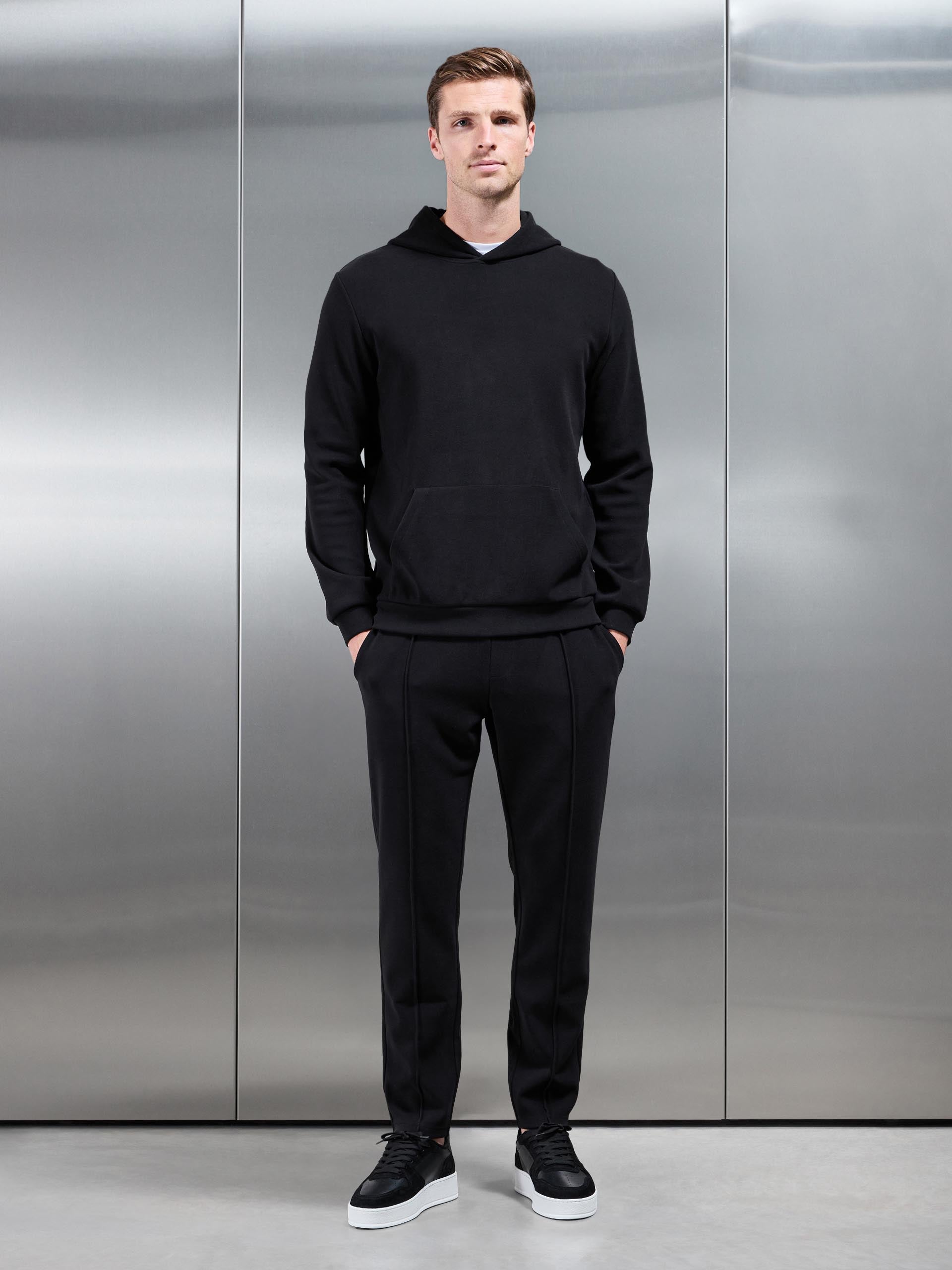Mens Slim Fit Knitted Hoodie in Black
