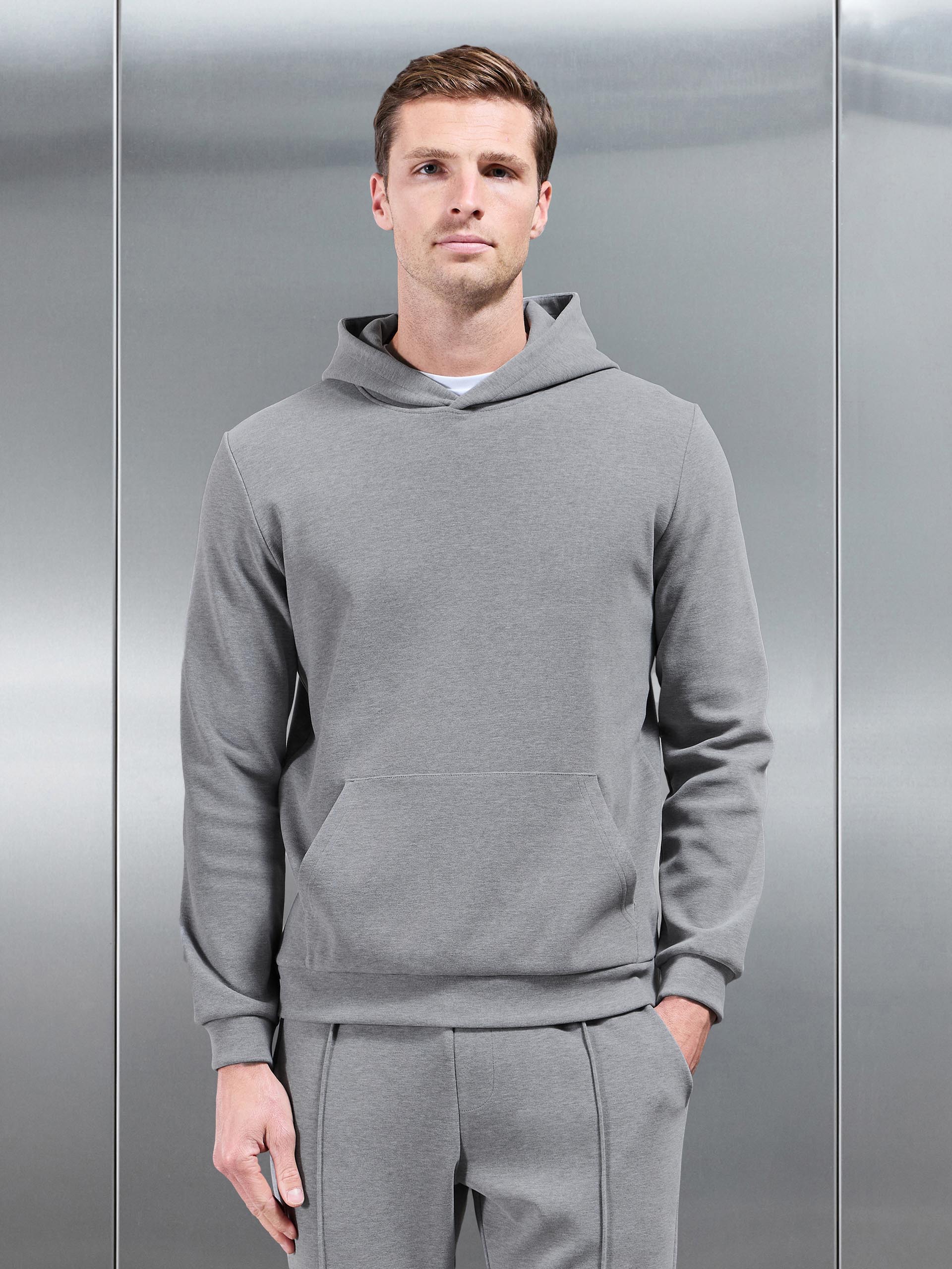 Mens Slim Fit Knitted Hoodie in Marl Grey