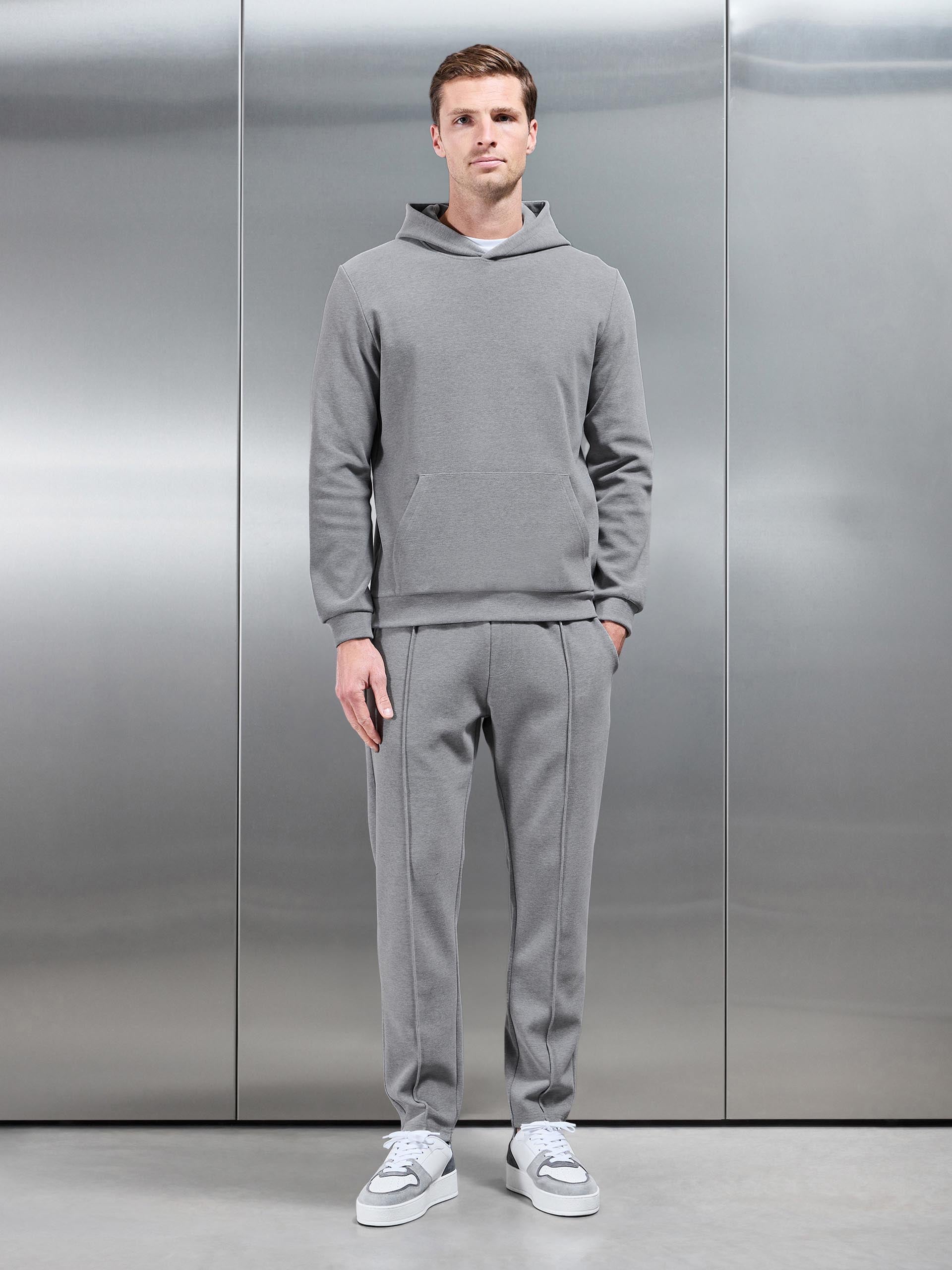 Mens Slim Fit Knitted Hoodie in Marl Grey