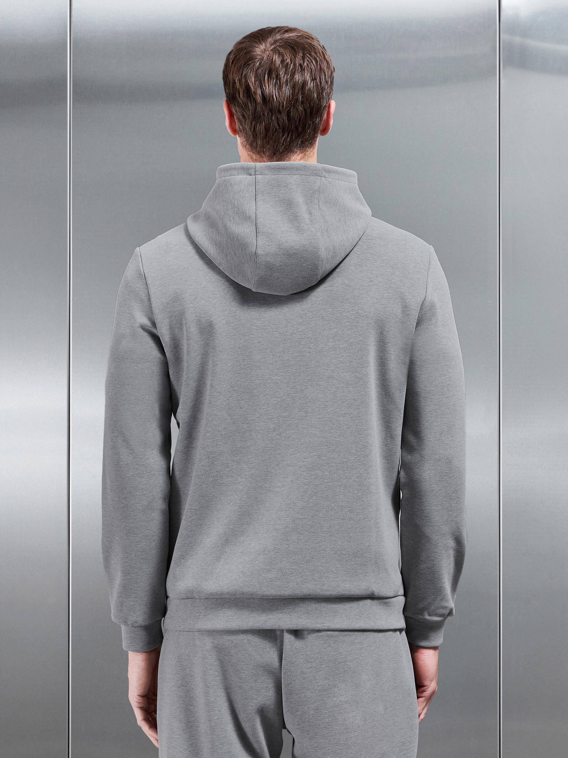 Mens Slim Fit Knitted Hoodie in Marl Grey