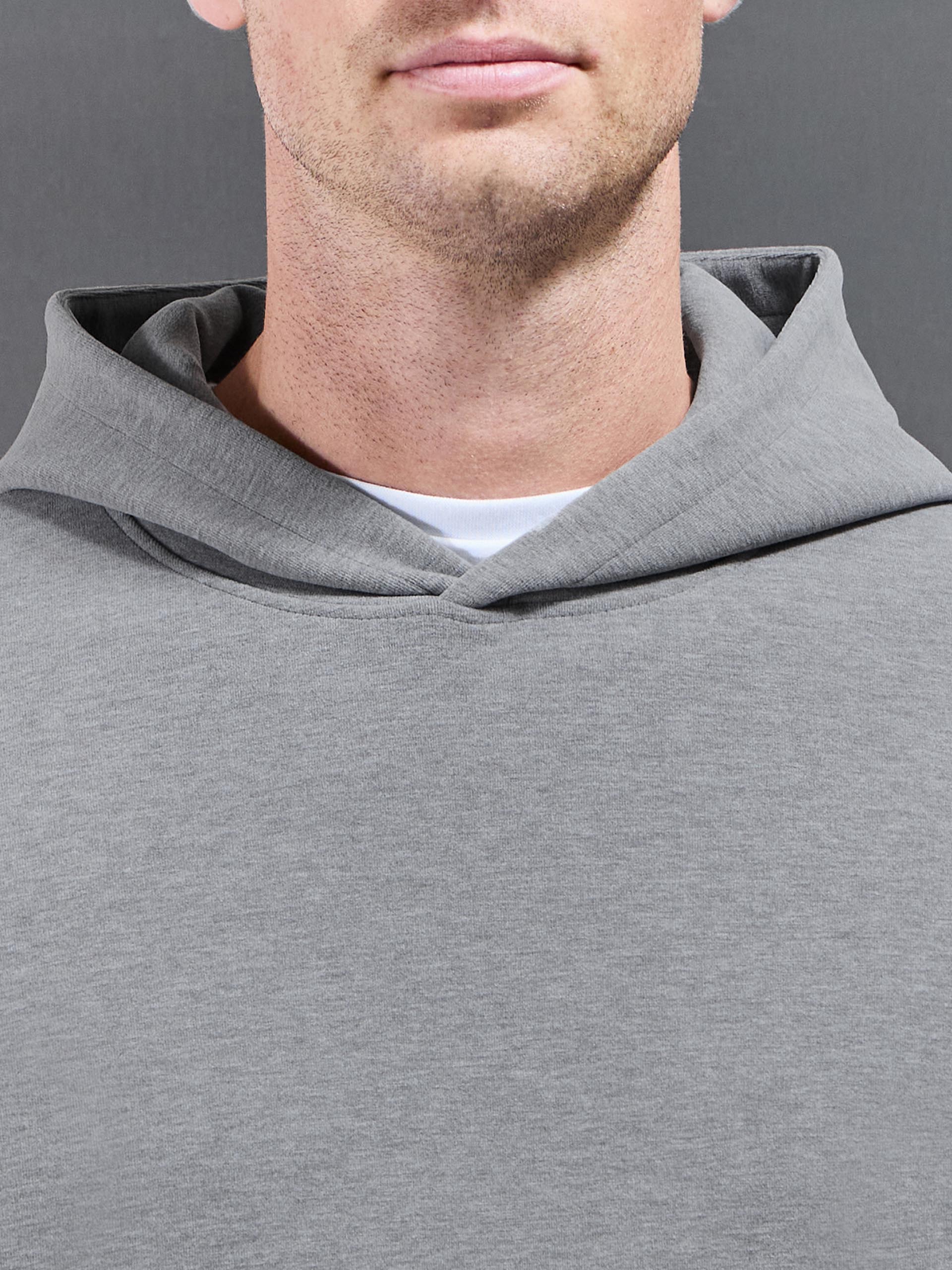 Mens Slim Fit Knitted Hoodie in Marl Grey