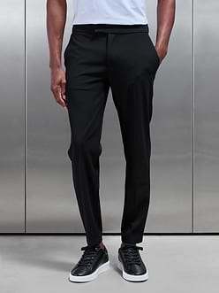 Mens Smart Tailored Drawstring Stretch Trouser in Black