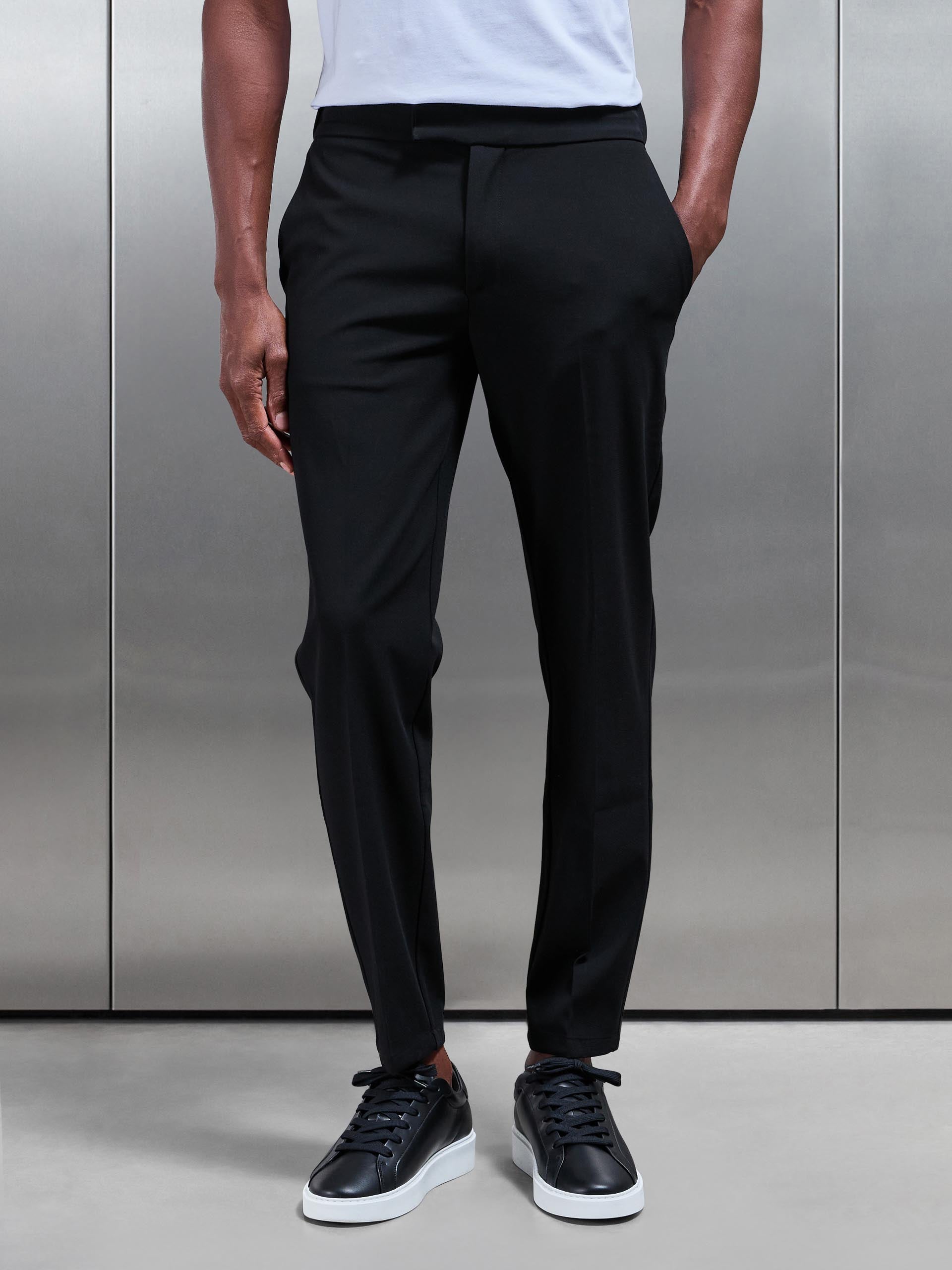 Mens Smart Tailored Drawstring Stretch Trouser in Black