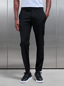 Mens Smart Tailored Drawstring Stretch Trouser in Black