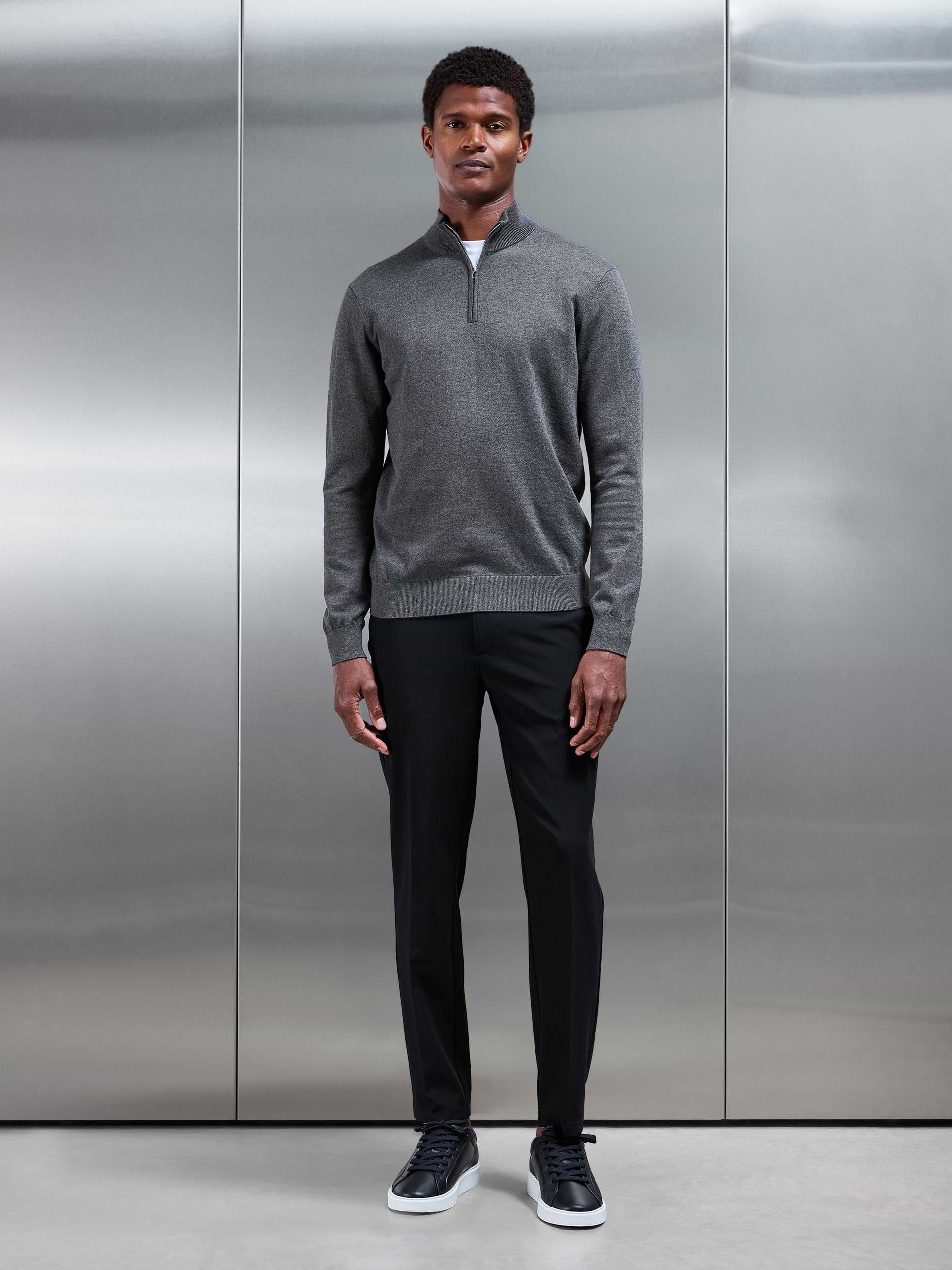 Smart Tailored Drawstring Stretch Trouser in Black