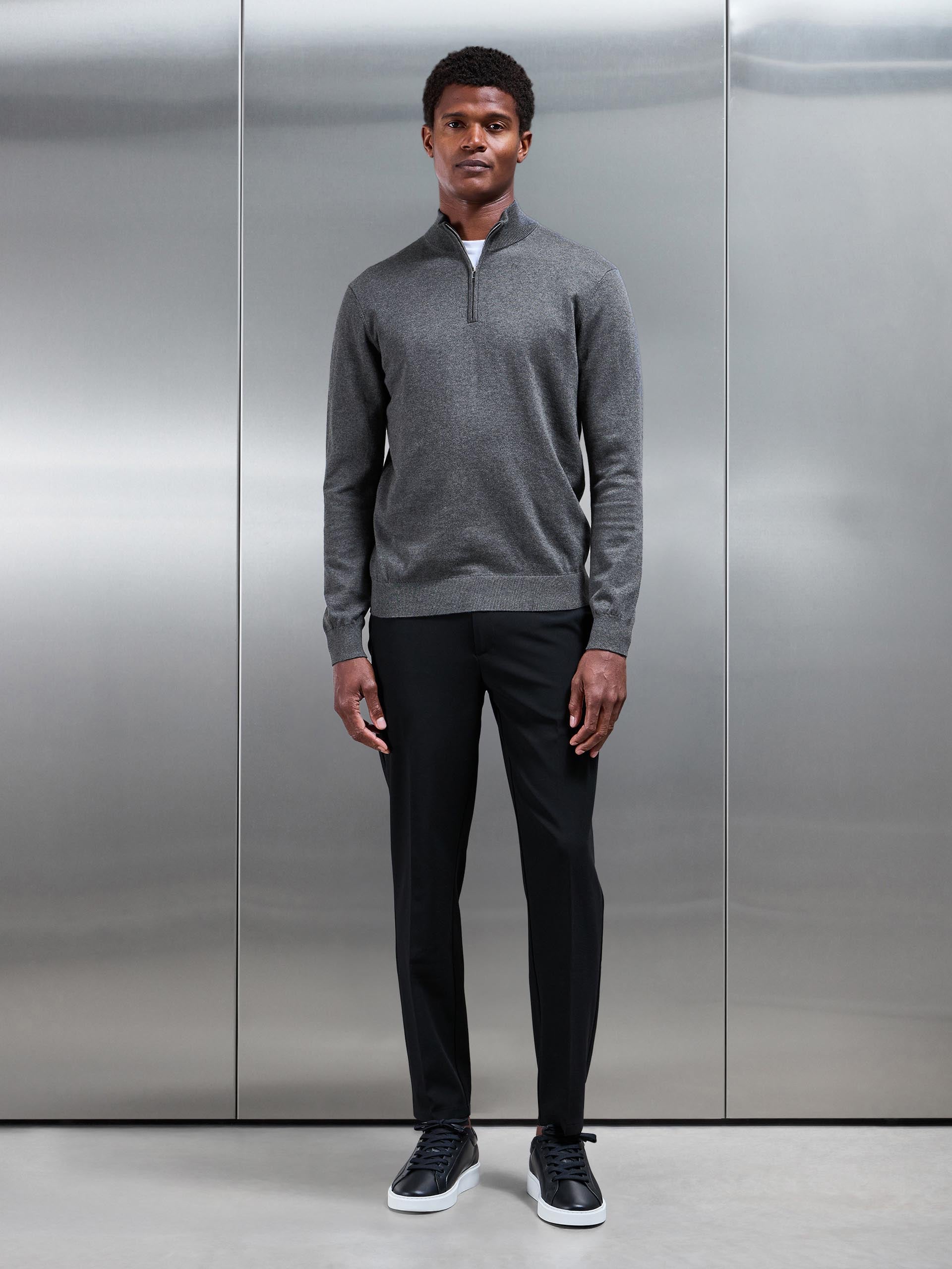 Mens Smart Tailored Drawstring Stretch Trouser in Black