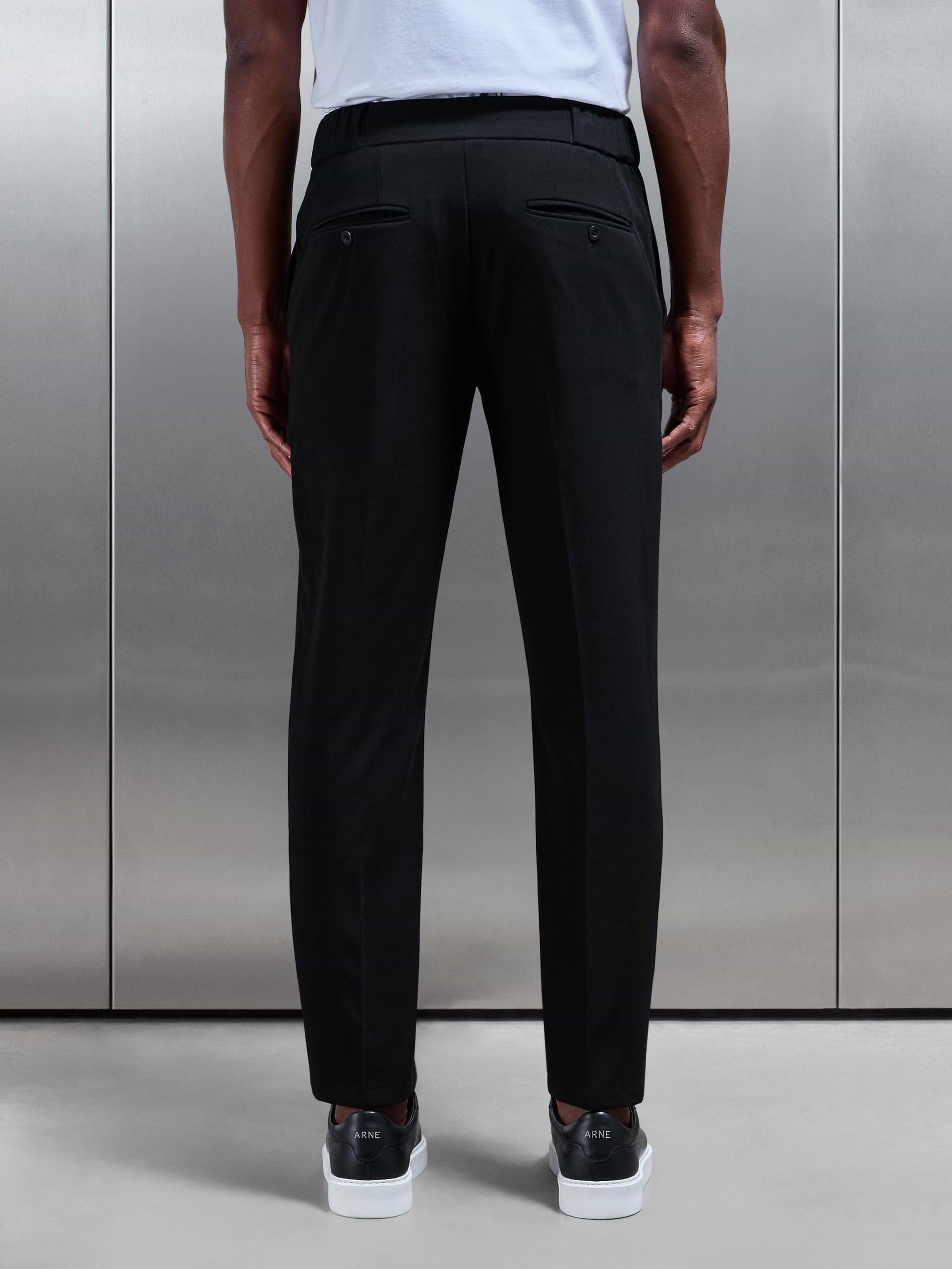 Smart Tailored Drawstring Stretch Trouser in Black