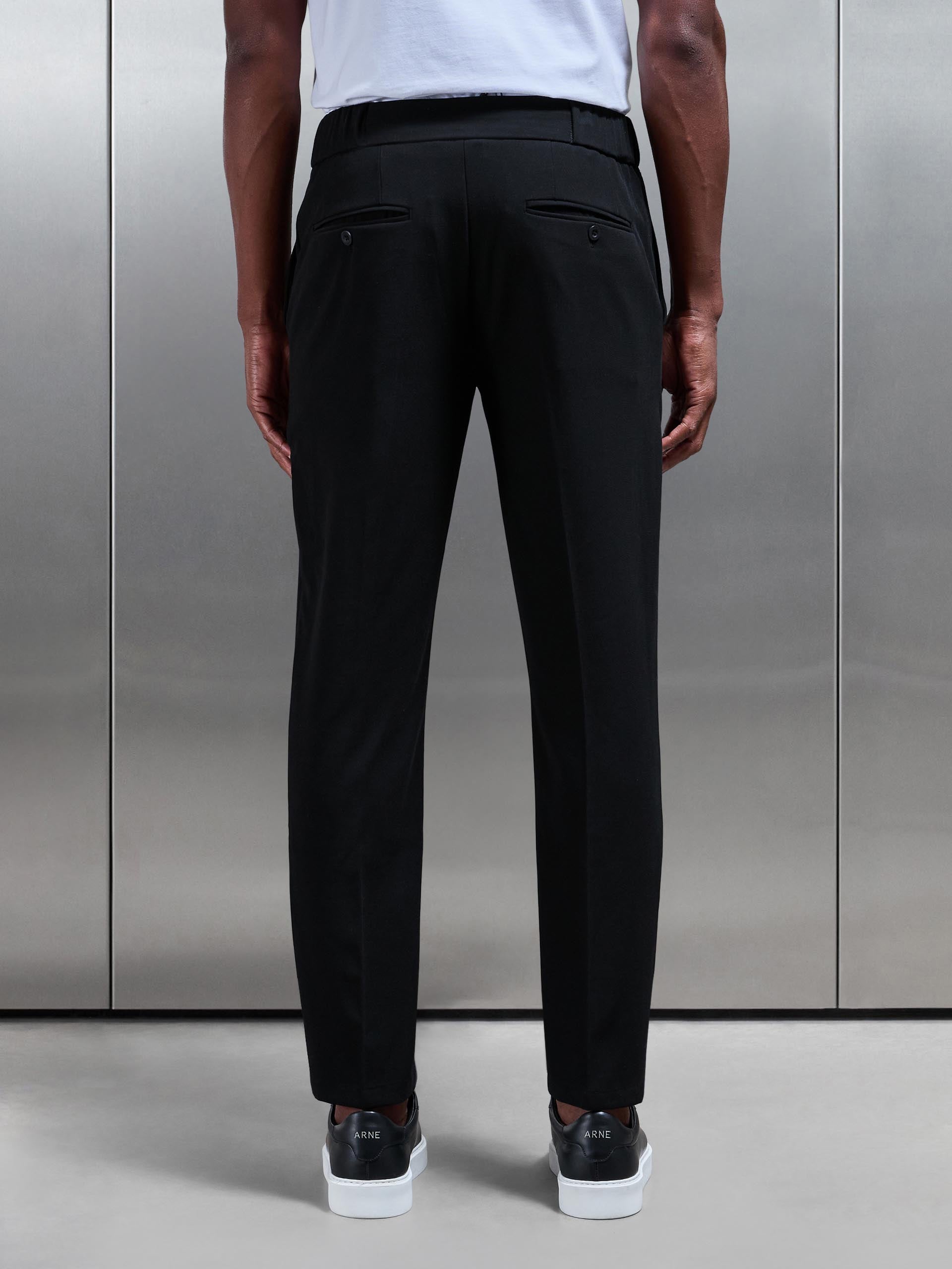 Mens Smart Tailored Drawstring Stretch Trouser in Black
