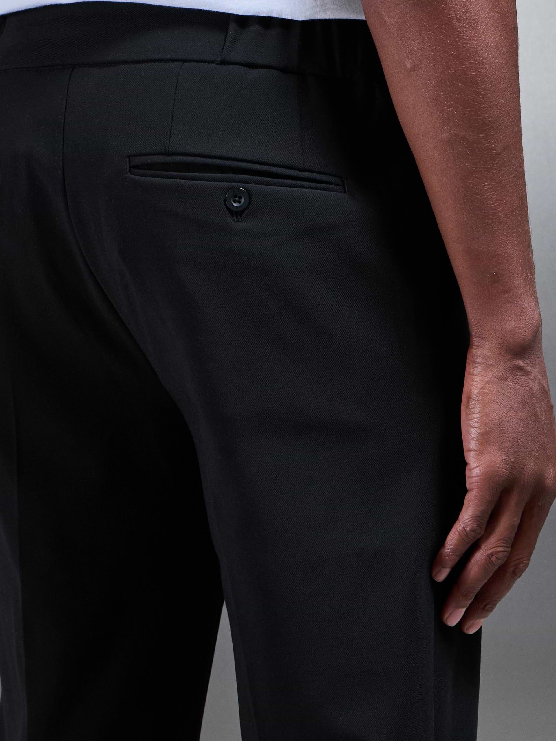 Smart Tailored Drawstring Stretch Trouser in Black