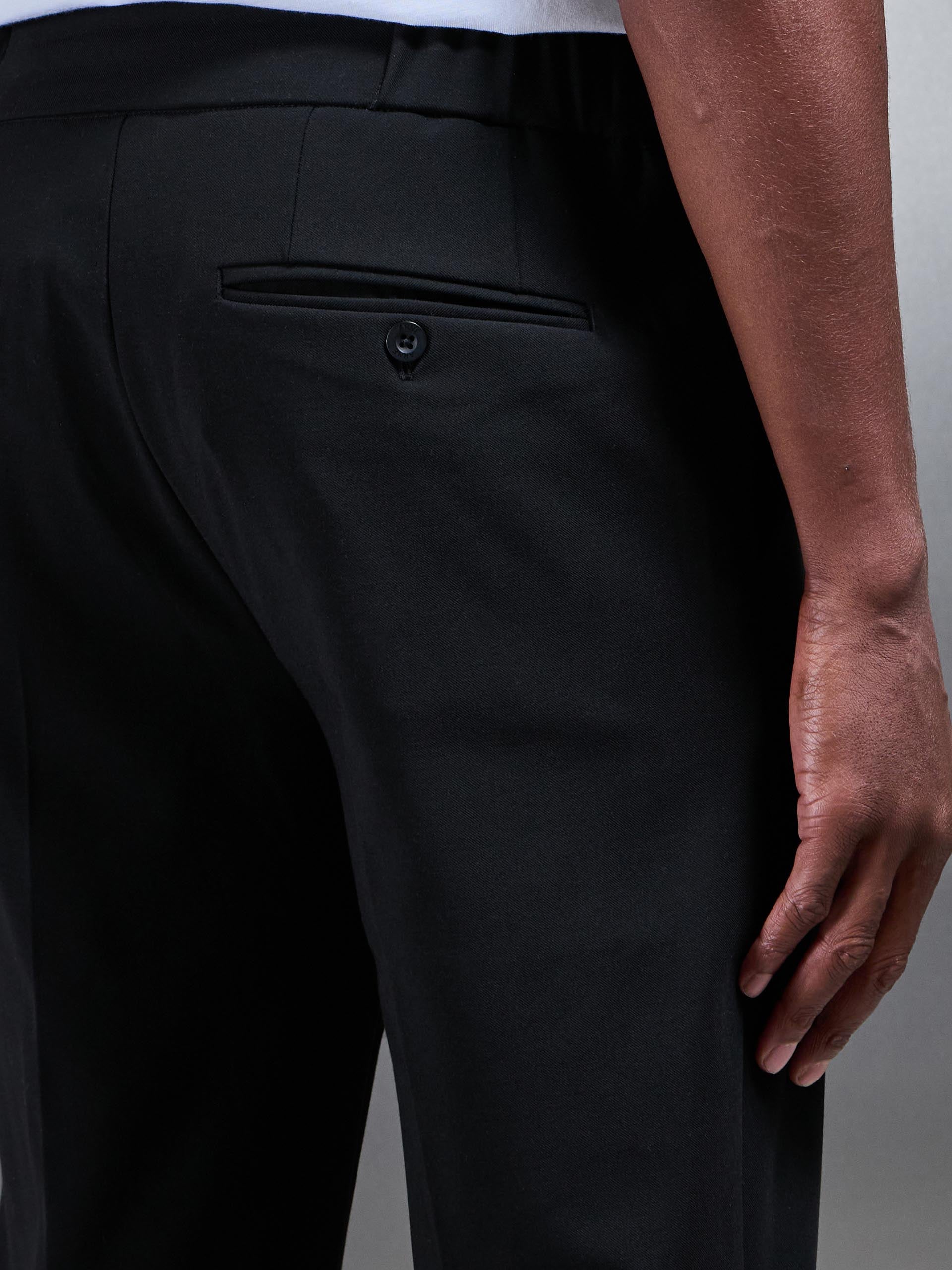 Mens Smart Tailored Drawstring Stretch Trouser in Black