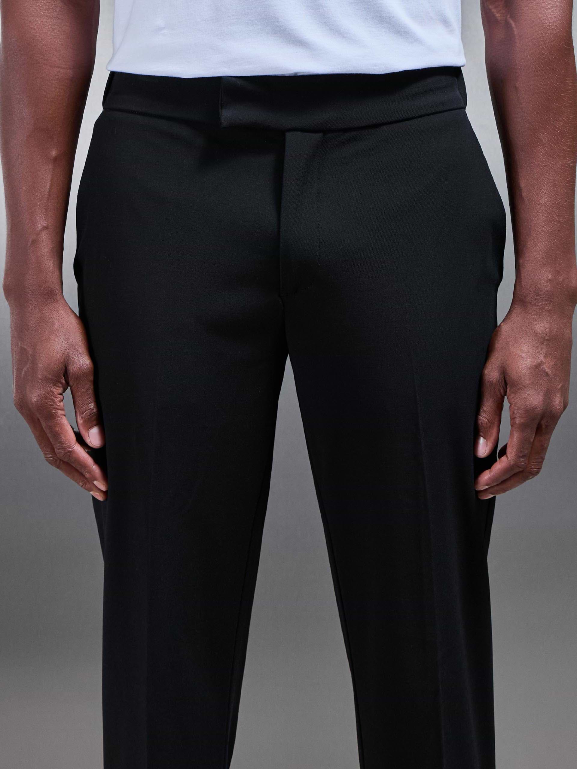 Smart Tailored Drawstring Stretch Trouser in Black