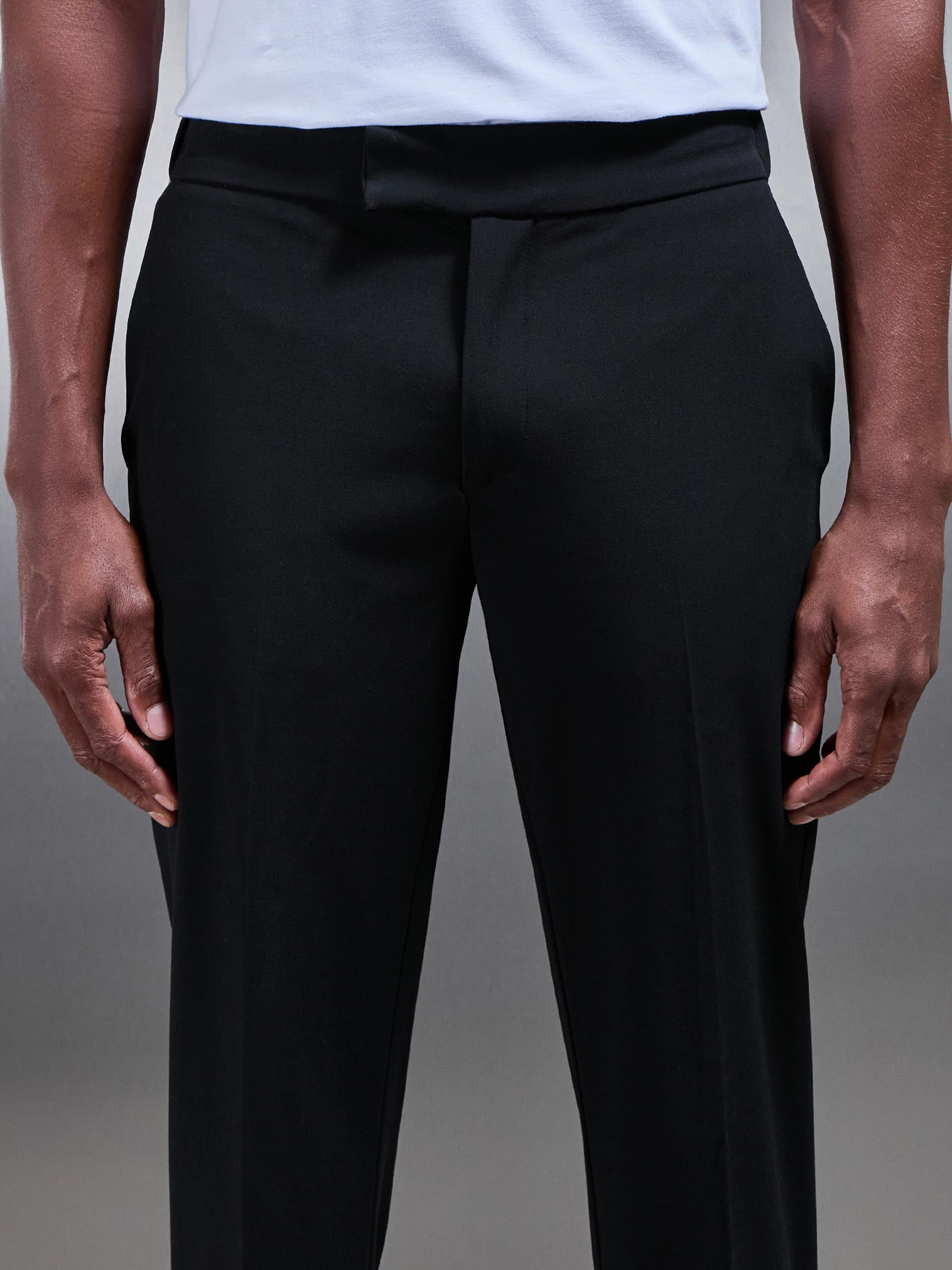 Mens Smart Tailored Drawstring Stretch Trouser in Black