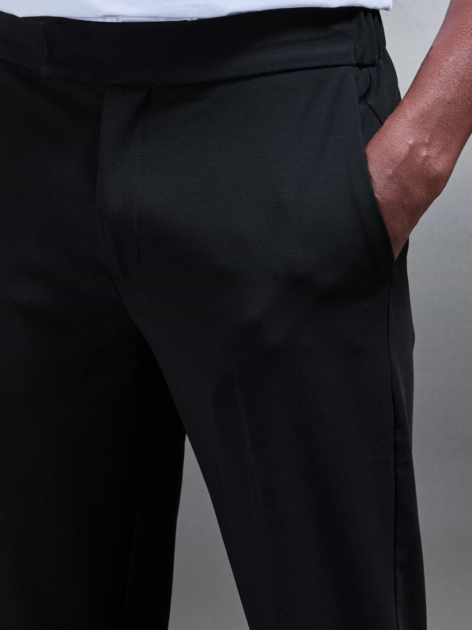 Smart Tailored Drawstring Stretch Trouser in Black