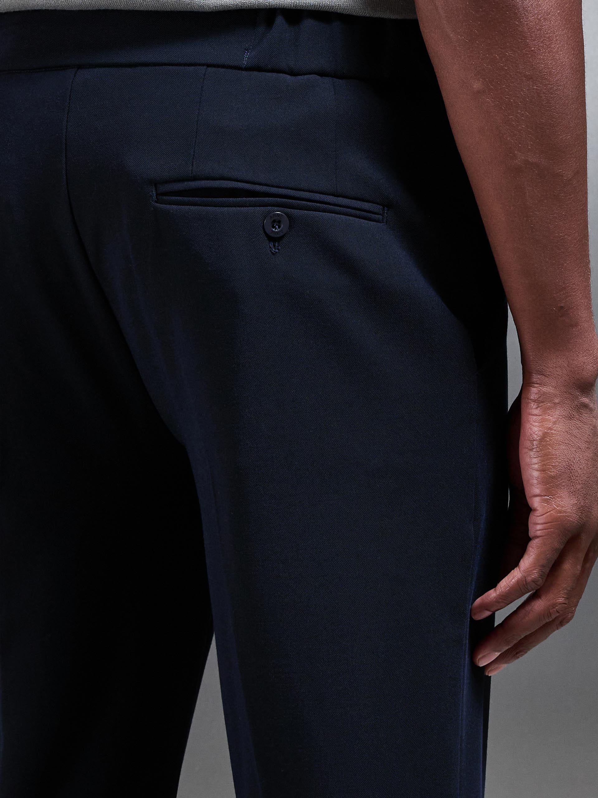 Mens Smart Tailored Drawstring Stretch Trouser in Navy