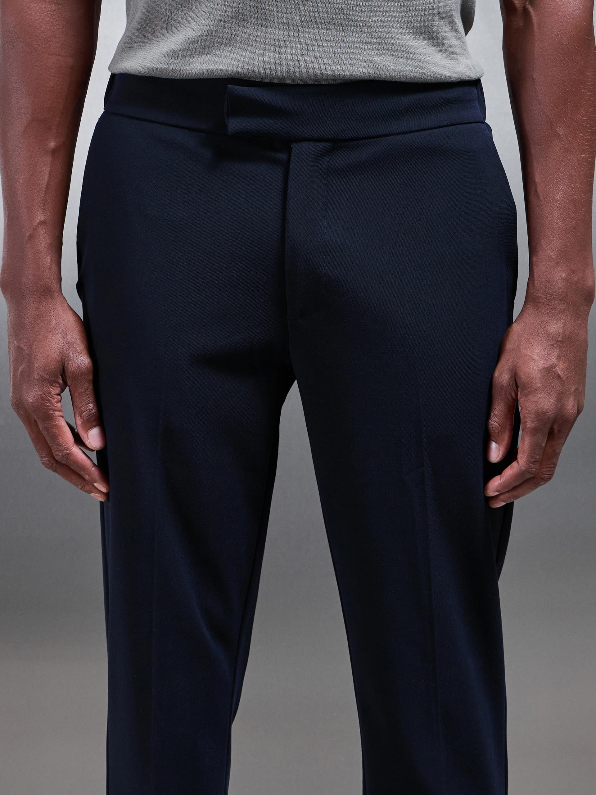 Mens Smart Tailored Drawstring Stretch Trouser in Navy