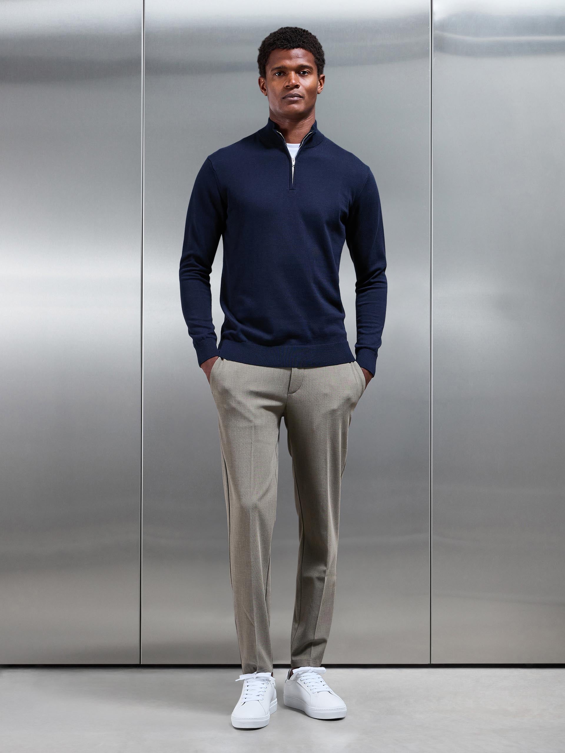 Mens Smart Tailored Drawstring Stretch Trouser in Olive