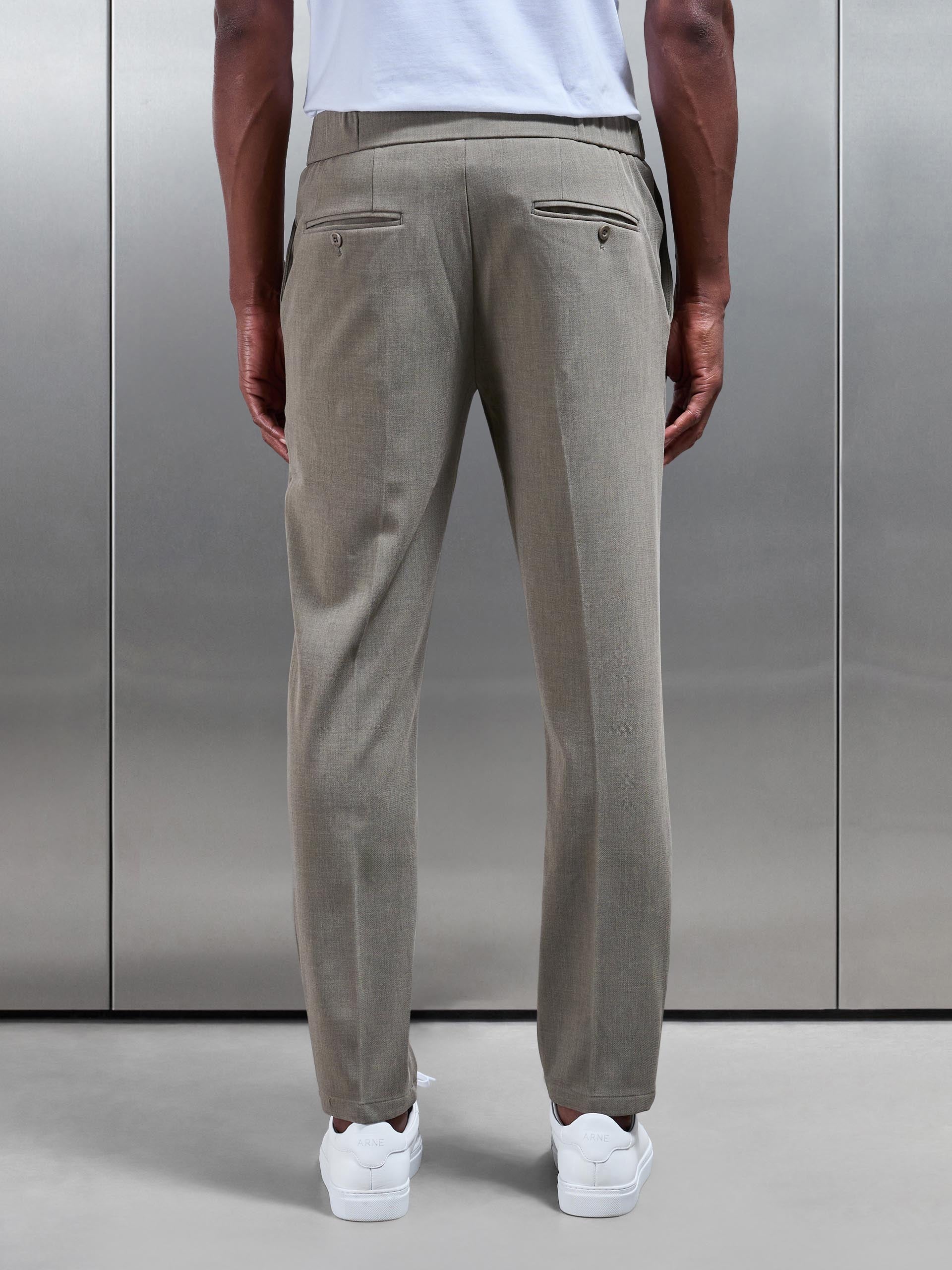 Mens Smart Tailored Drawstring Stretch Trouser in Olive