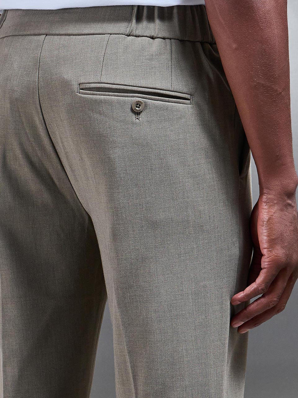 Mens Smart Tailored Drawstring Stretch Trouser in Olive