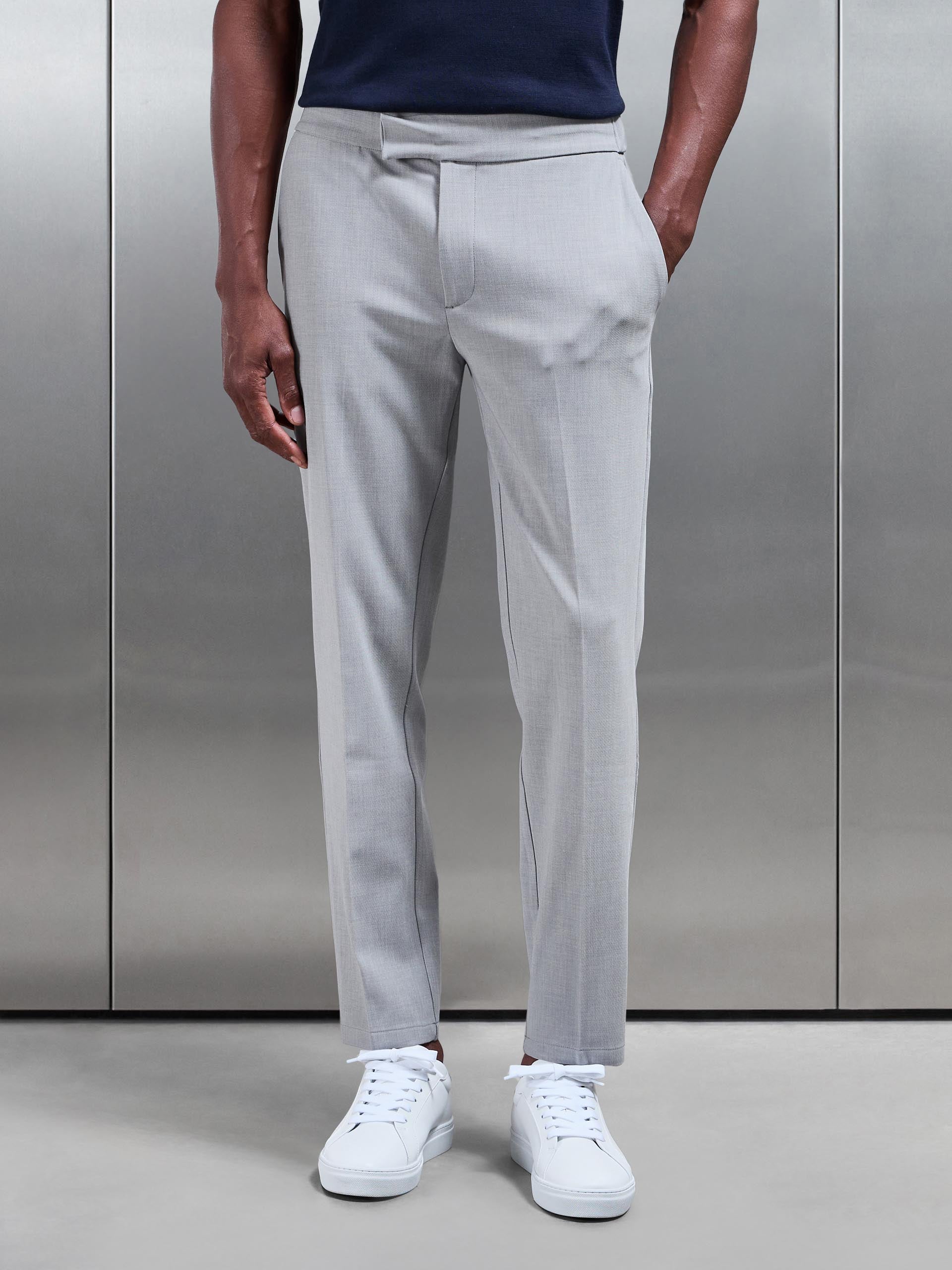 Mens Smart Tailored Drawstring Stretch Trouser in Stone