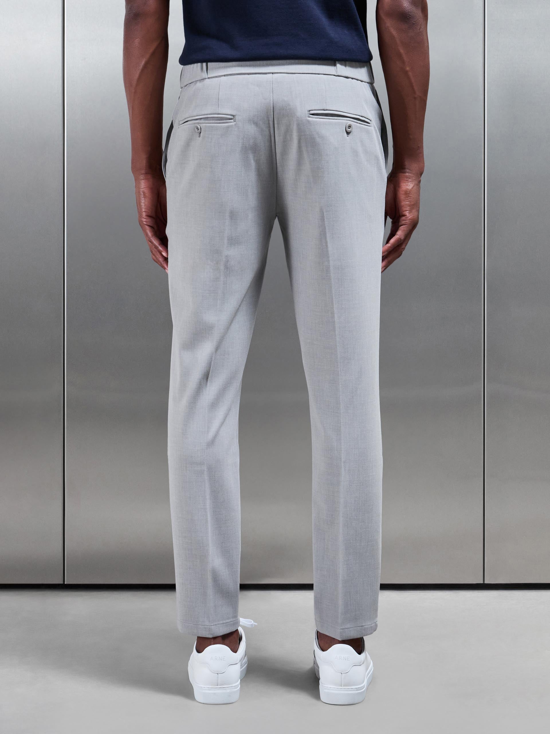 Mens Smart Tailored Drawstring Stretch Trouser in Stone