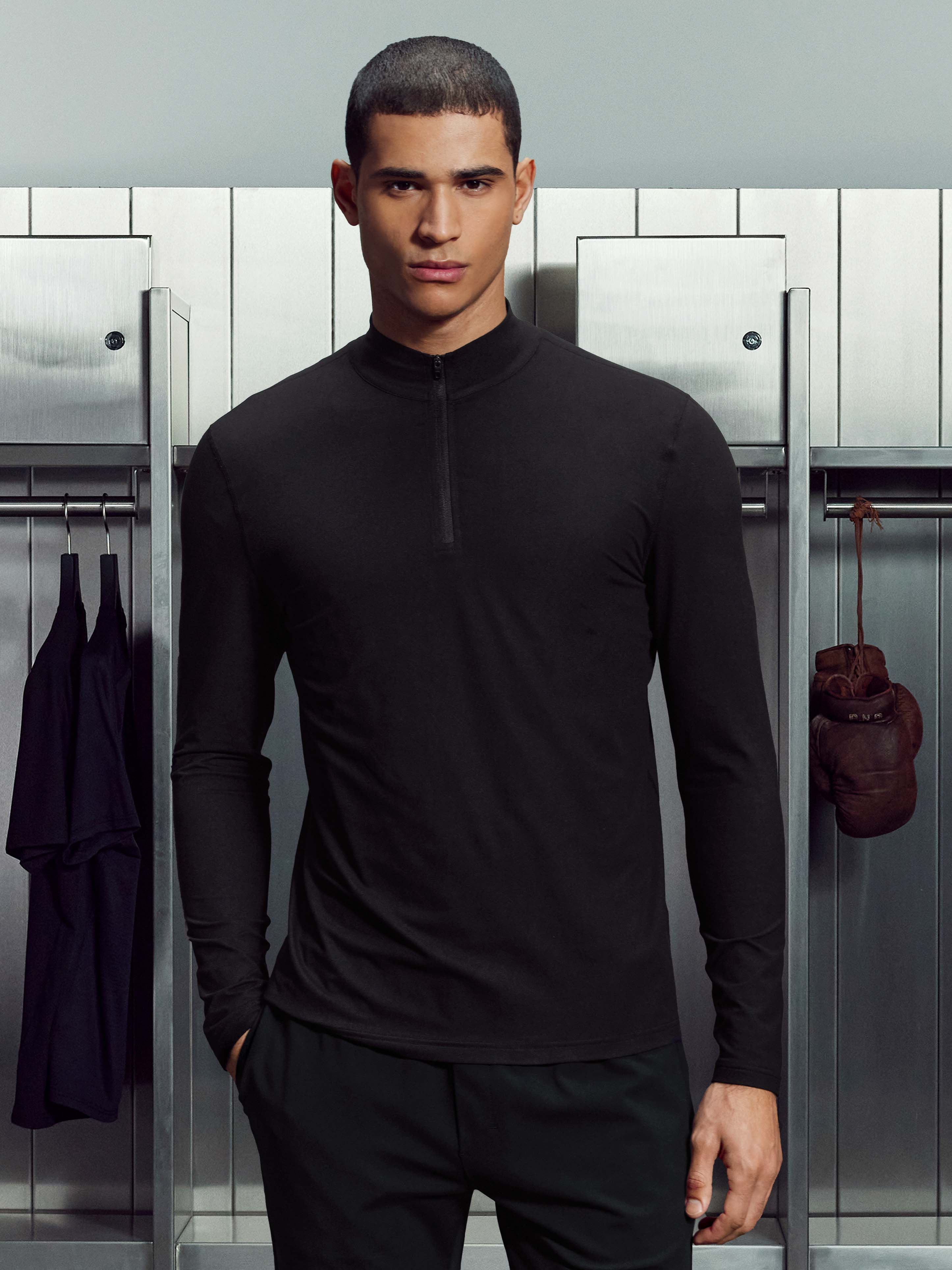 Mens Soft Jersey Active Half Zip in Black