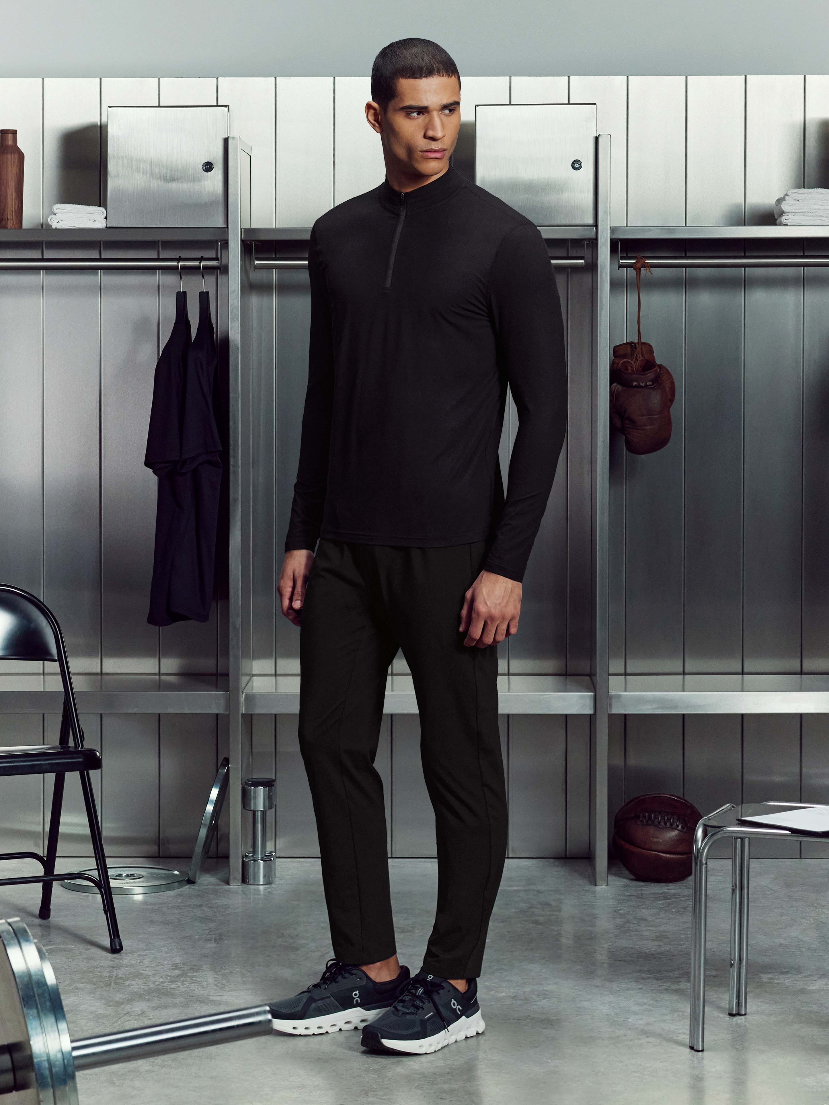 Mens Soft Jersey Active Half Zip in Black