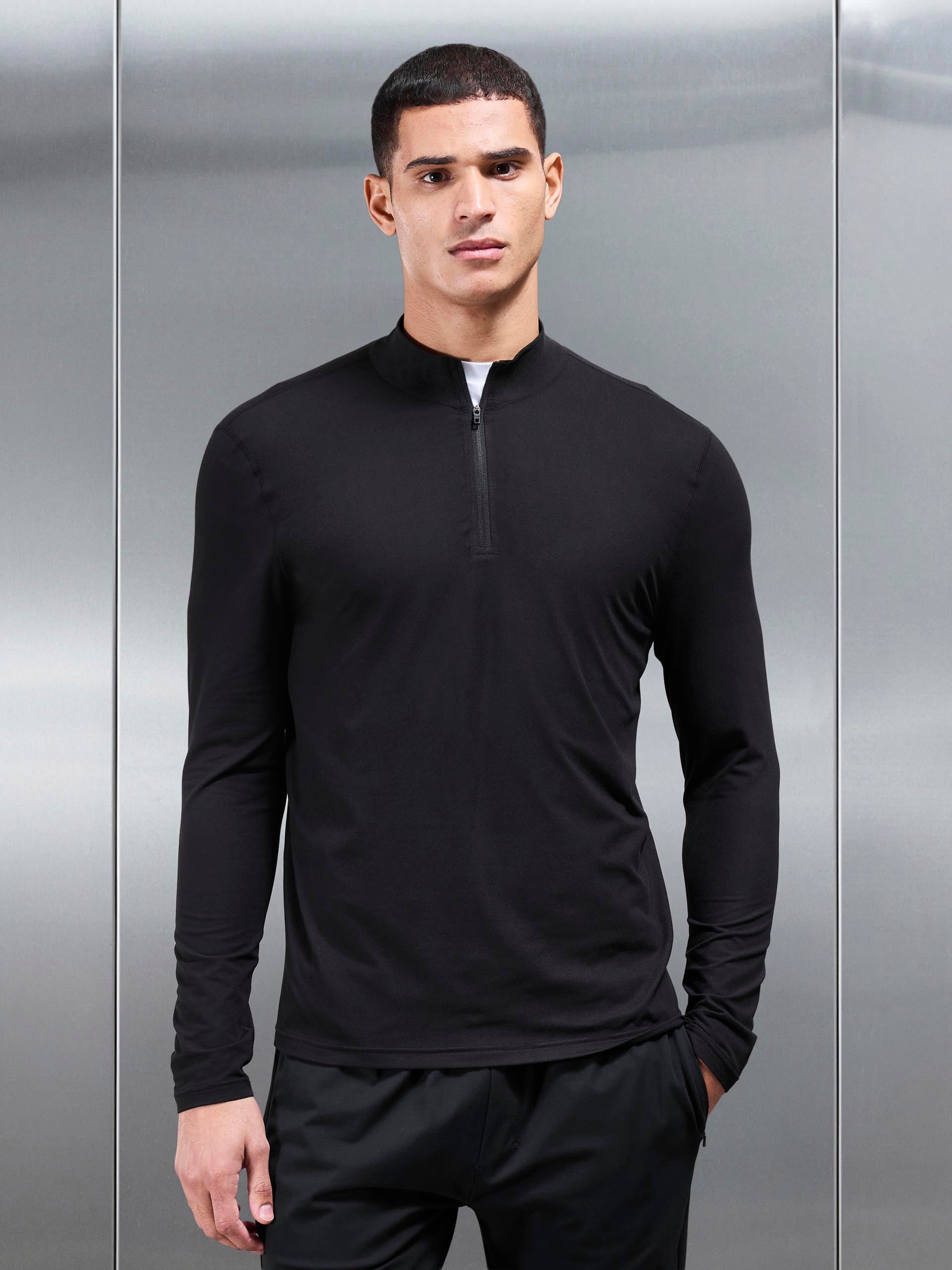 Mens Soft Jersey Active Half Zip in Black