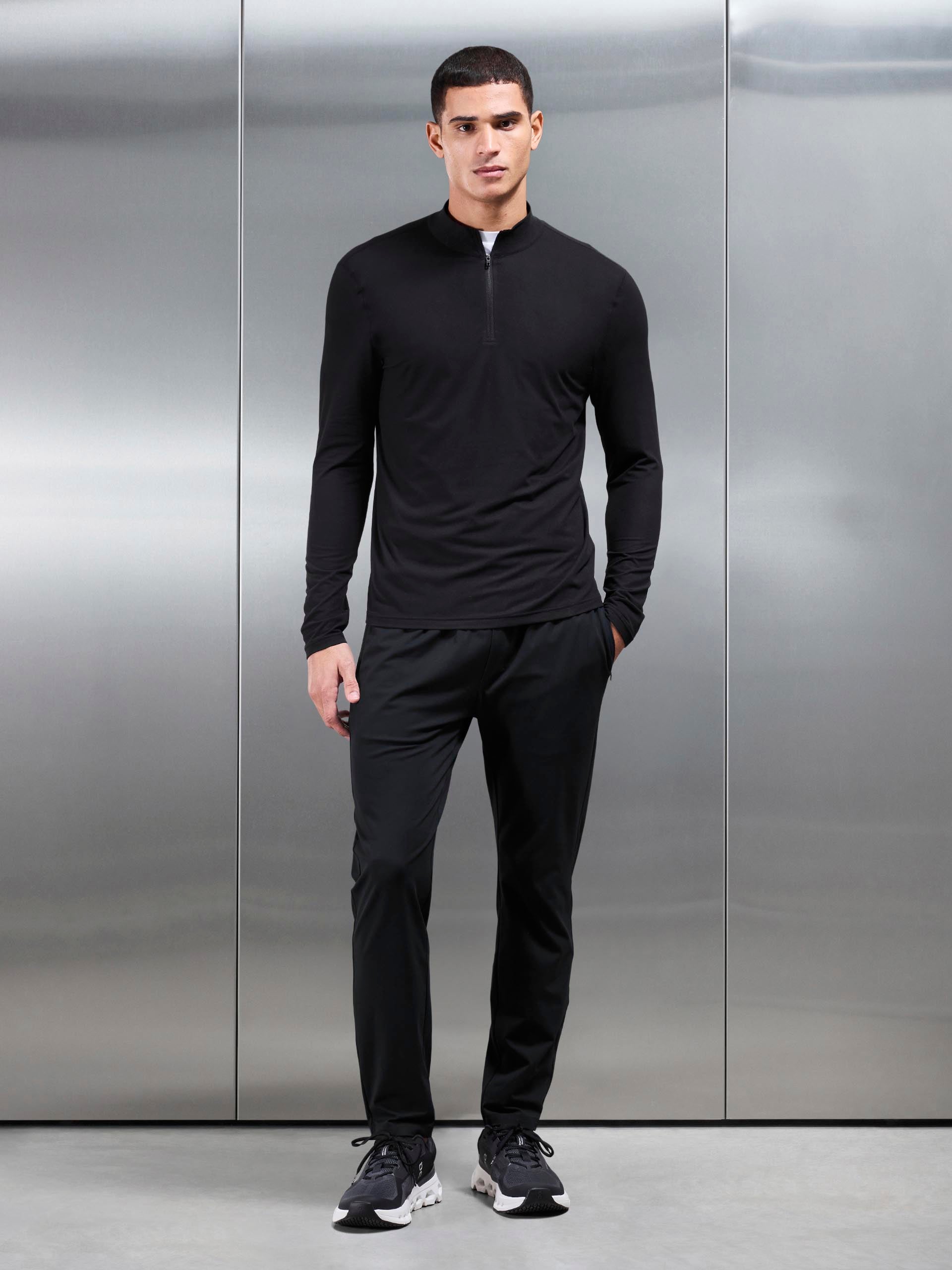 Mens Soft Jersey Active Half Zip in Black