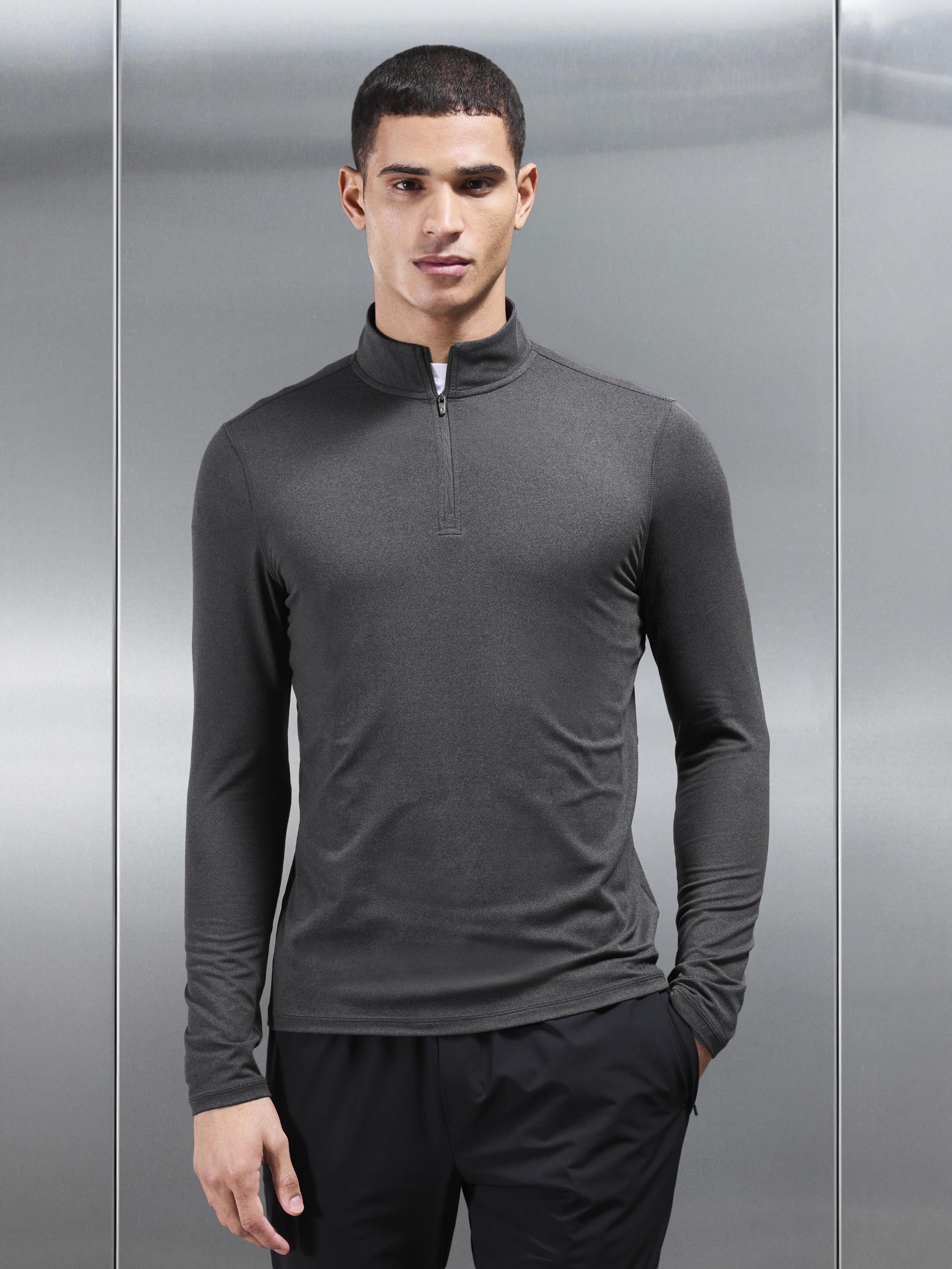 Mens Soft Jersey Motion Half Zip in Charcoal