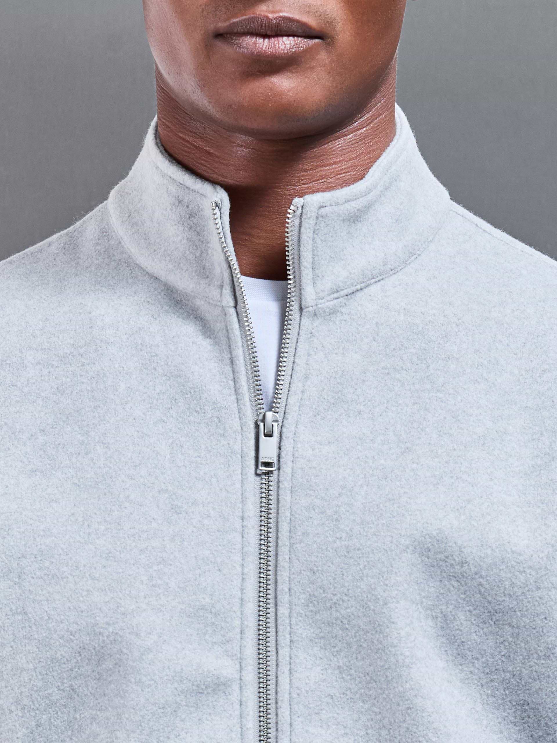 Soft Touch Knitted Funnel Neck Jacket in Marl Grey