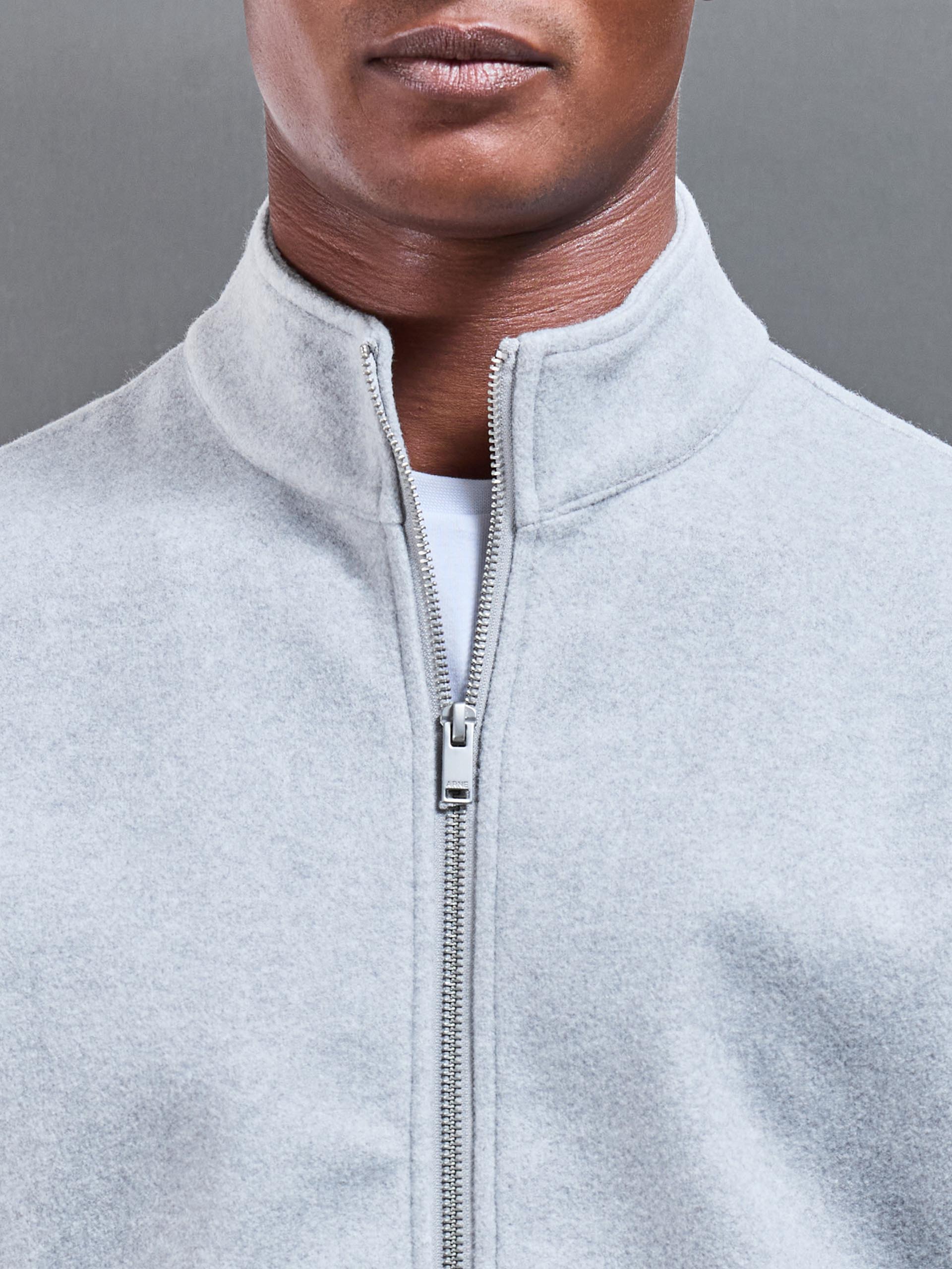 Mens Soft Touch Knitted Funnel Neck Jacket in Marl Grey