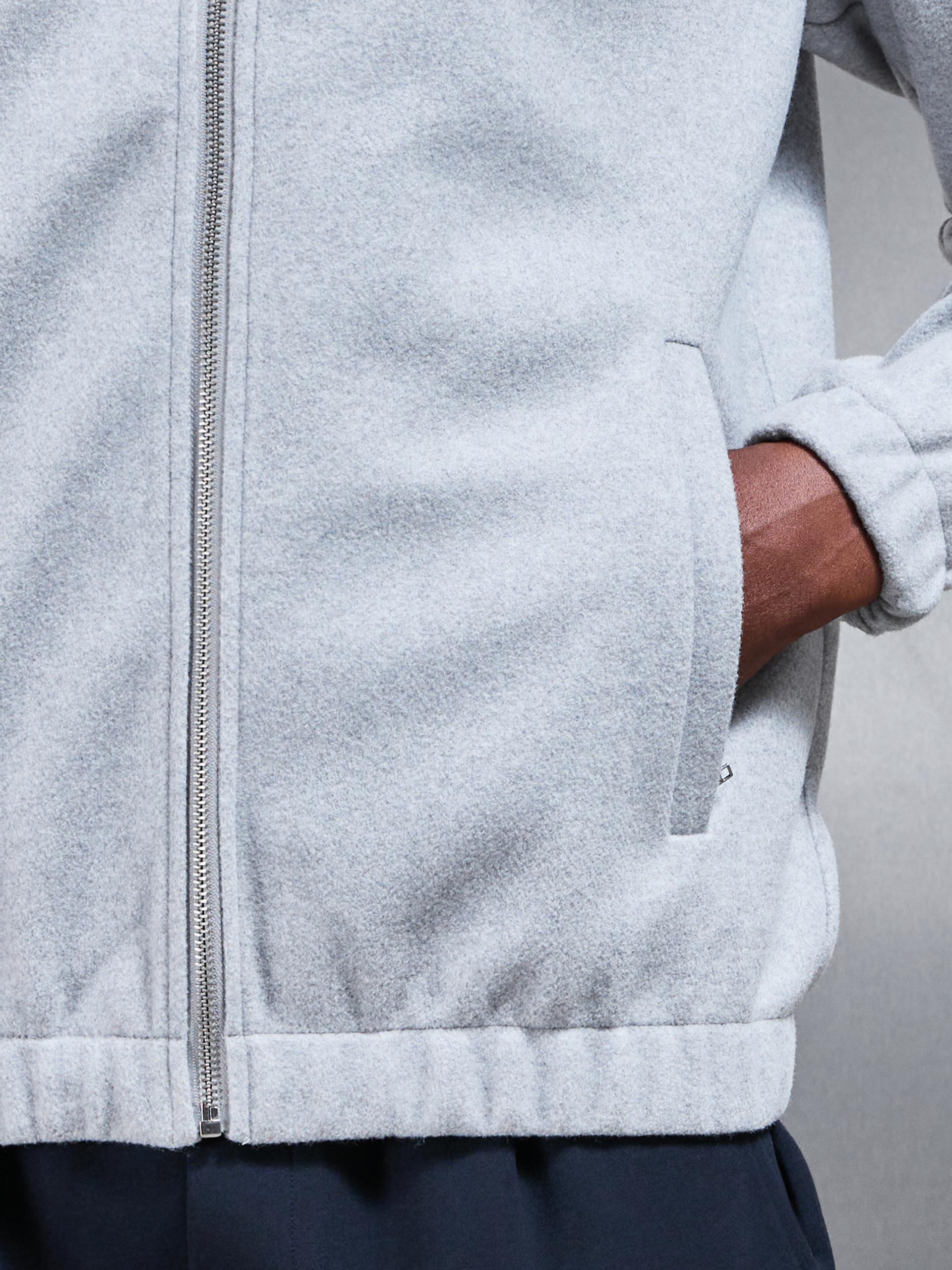 Mens Soft Touch Knitted Funnel Neck Jacket in Marl Grey