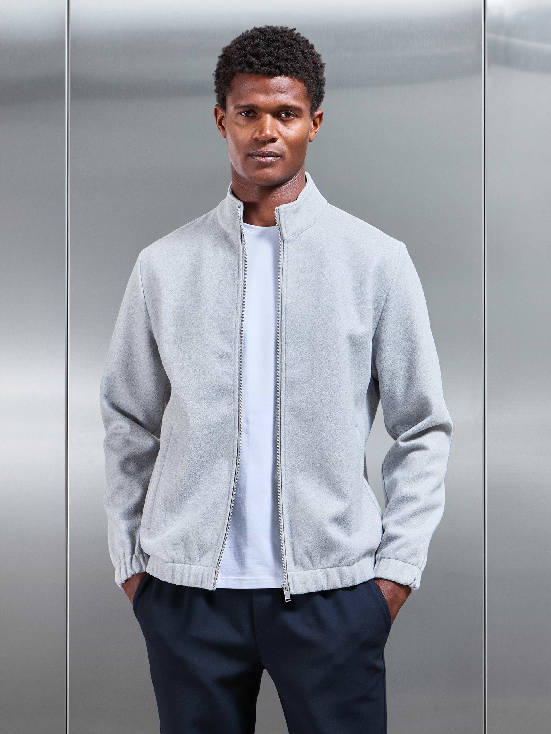 Soft Touch Knitted Funnel Neck Jacket in Marl Grey