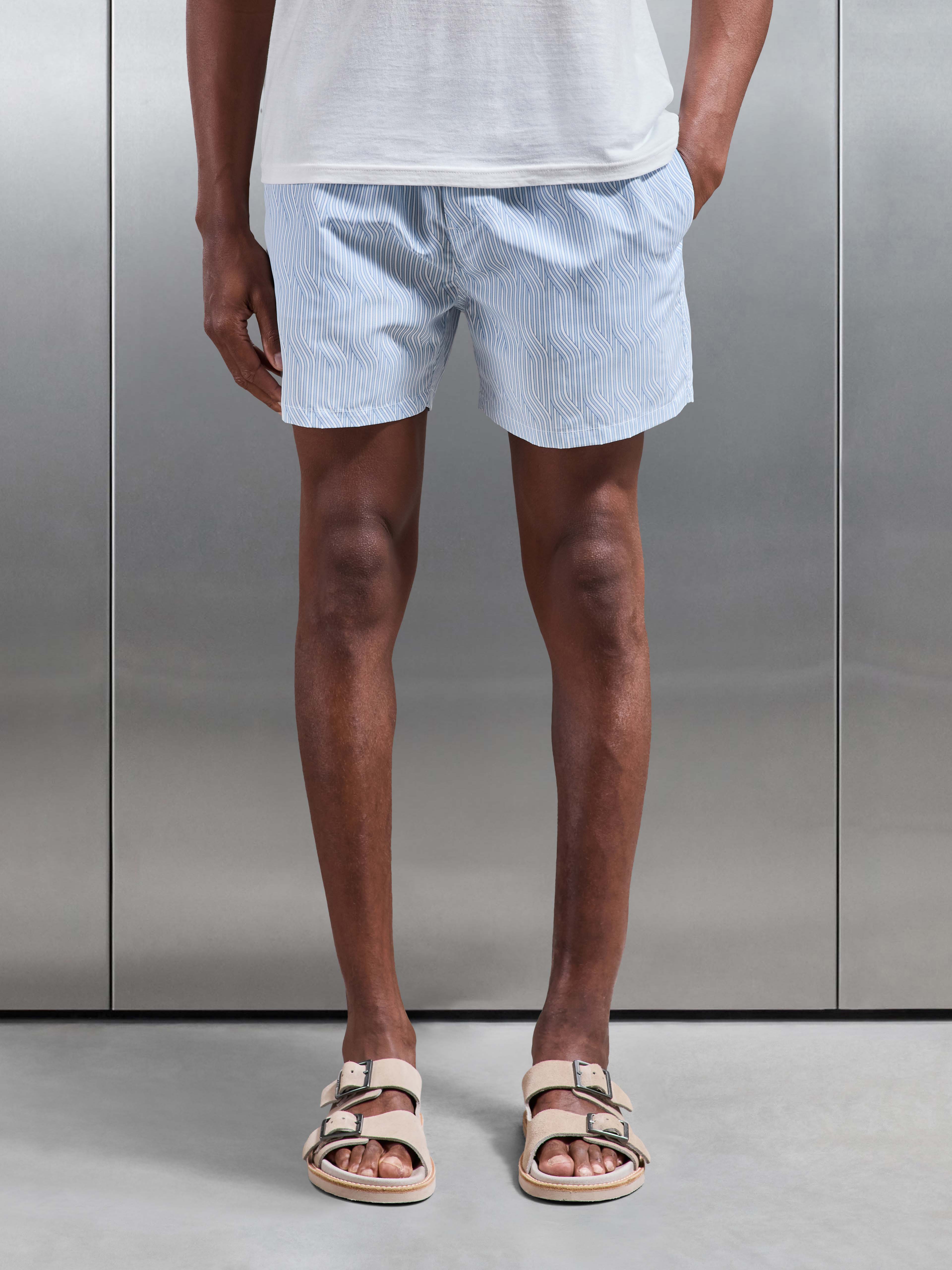 Mens Solis Printed Swim Short in Light Blue