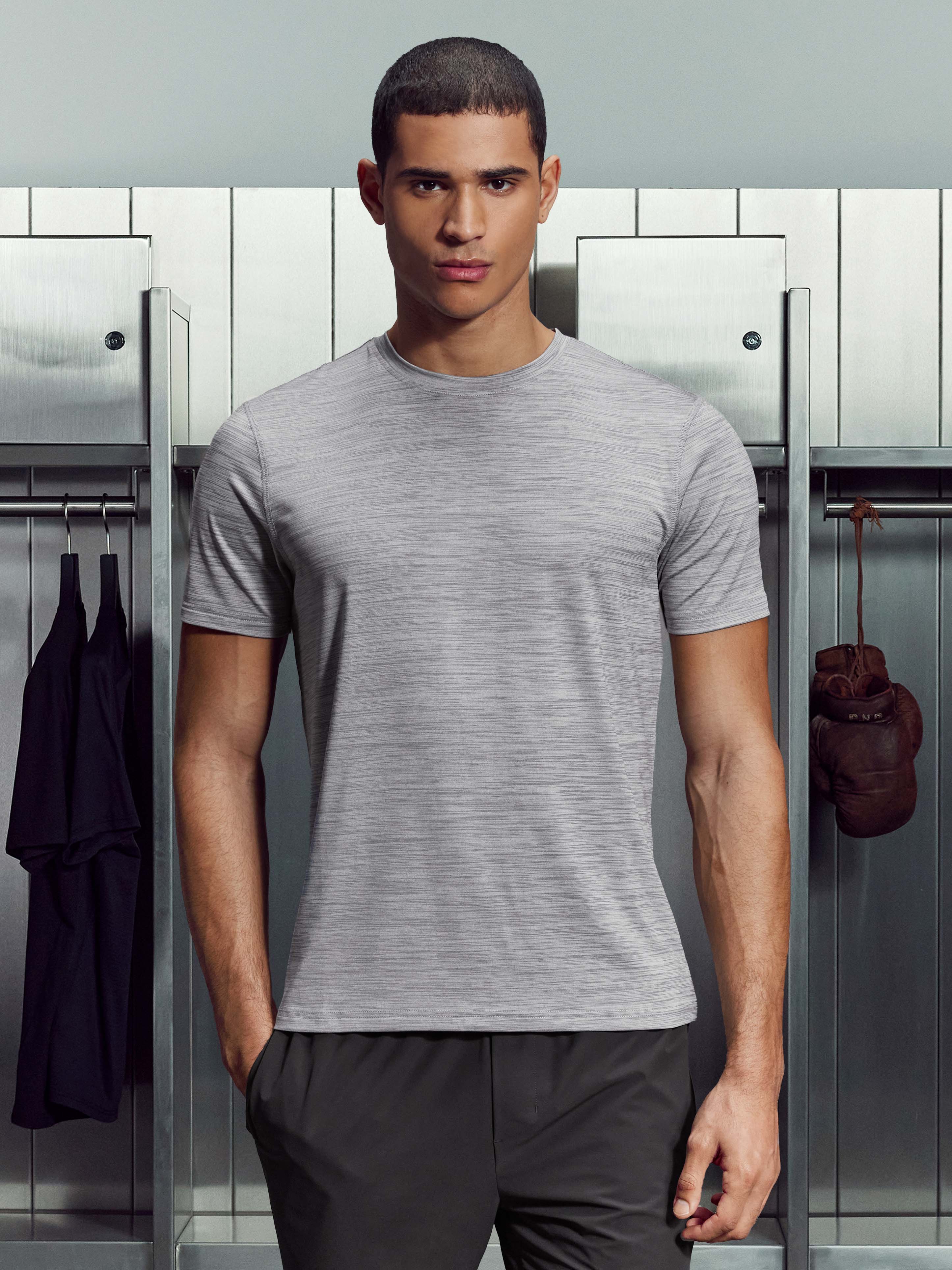 Mens Space Dye Performance T-Shirt in Grey