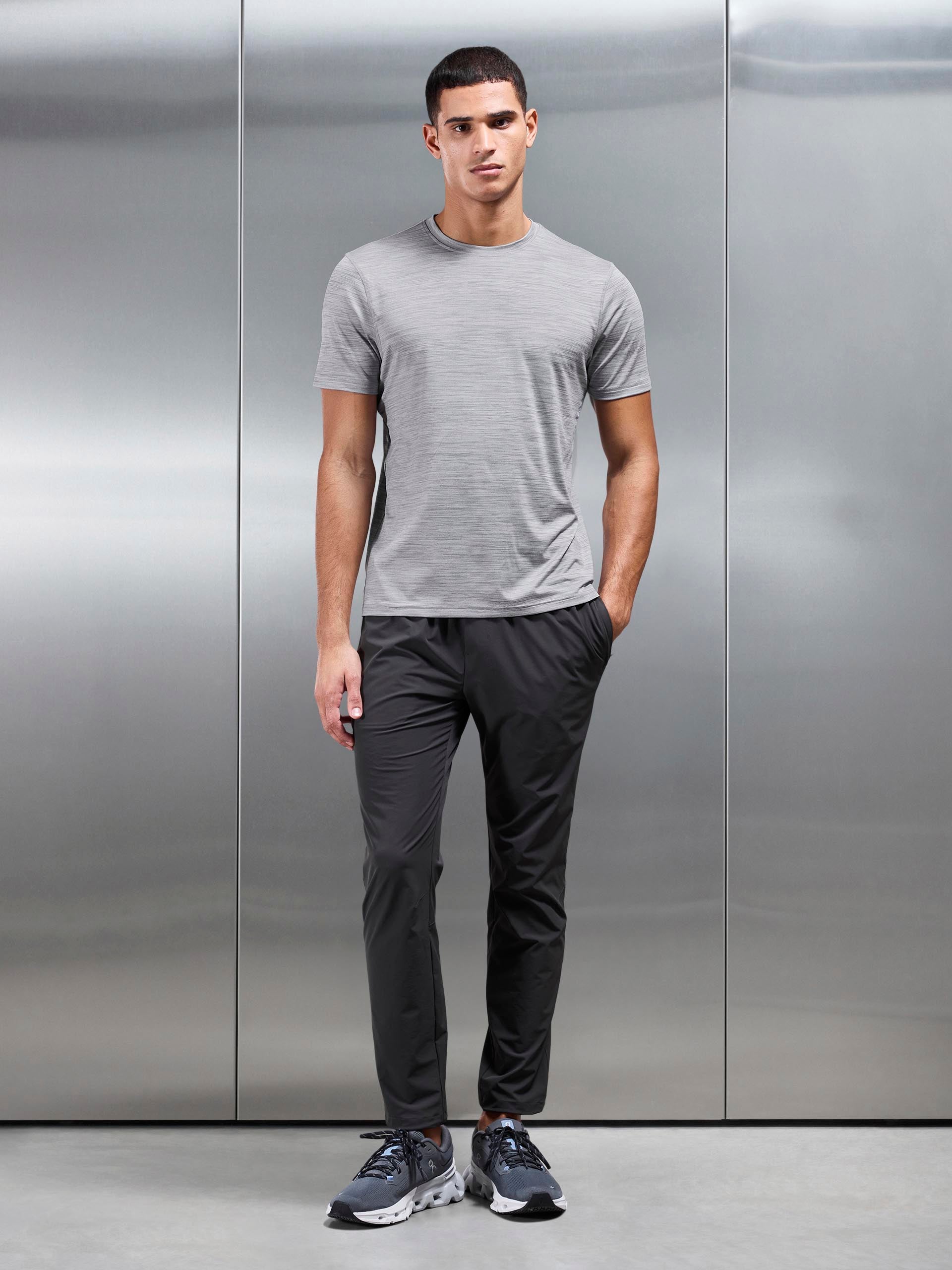 Mens Space Dye Performance T-Shirt in Grey