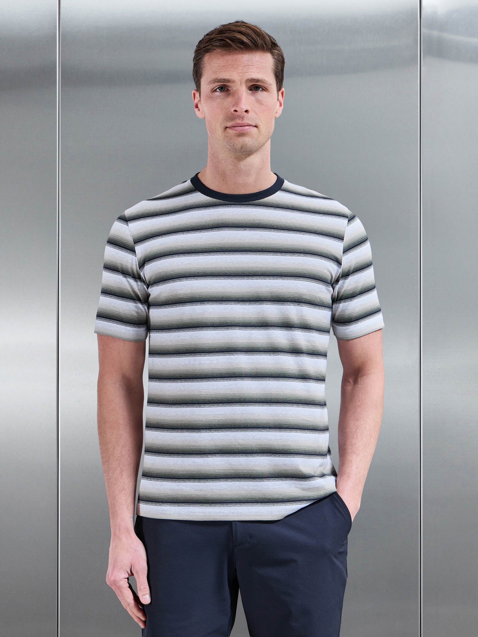 Mens Space Dye Stripe T-Shirt in Navy