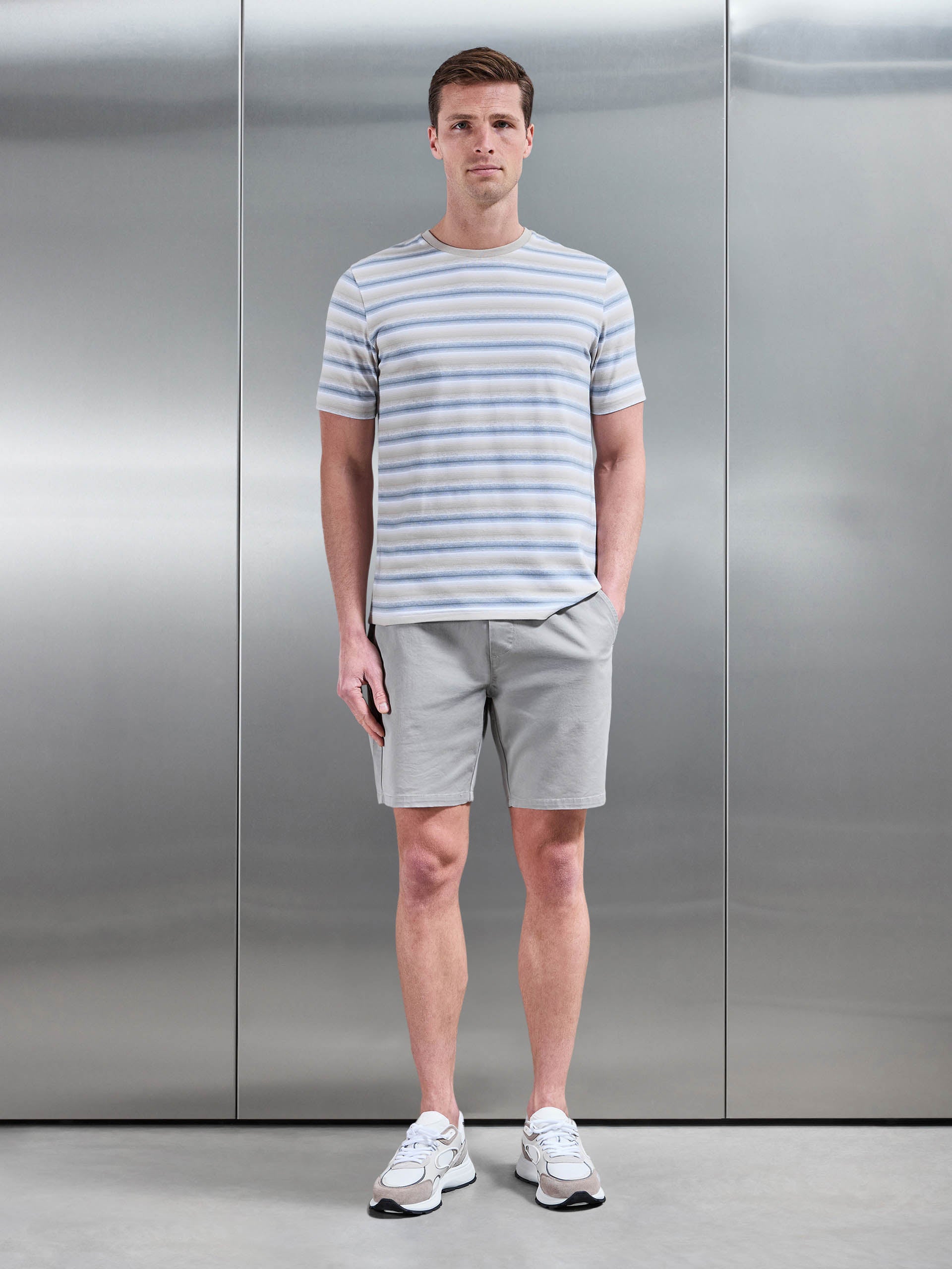 Mens Space Dye Stripe T-Shirt in Stone