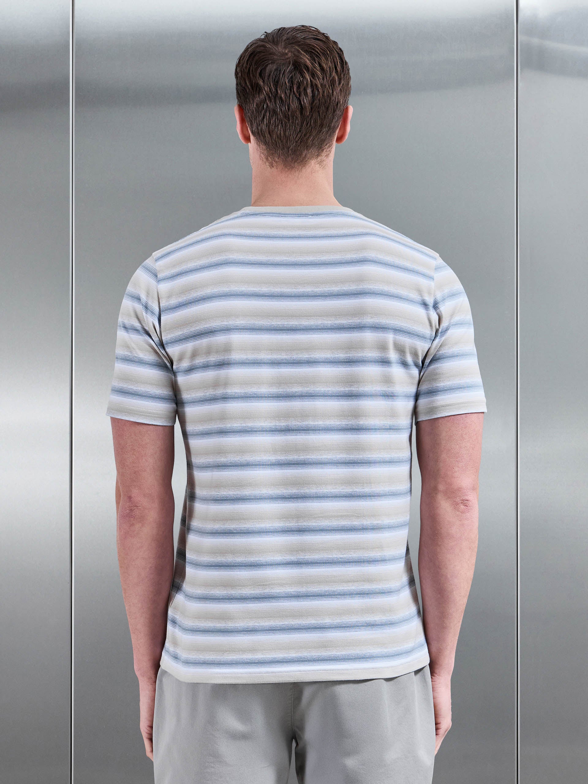 Mens Space Dye Stripe T-Shirt in Stone