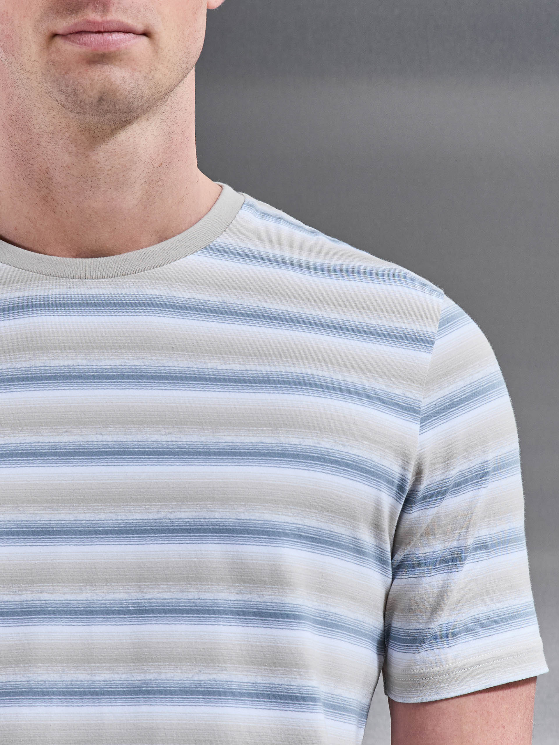 Mens Space Dye Stripe T-Shirt in Stone