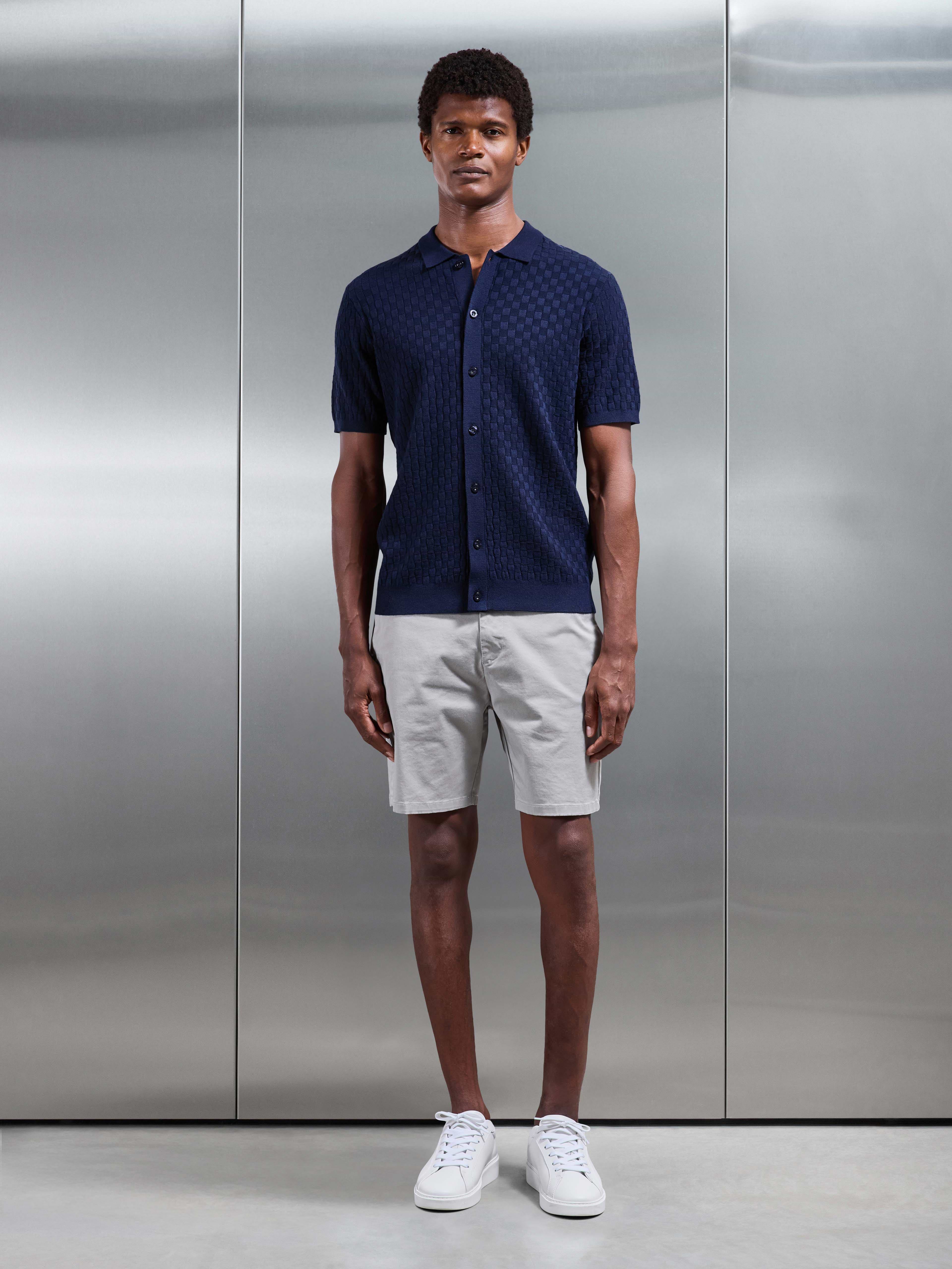 Mens Square Textured Button Through Shirt in Navy