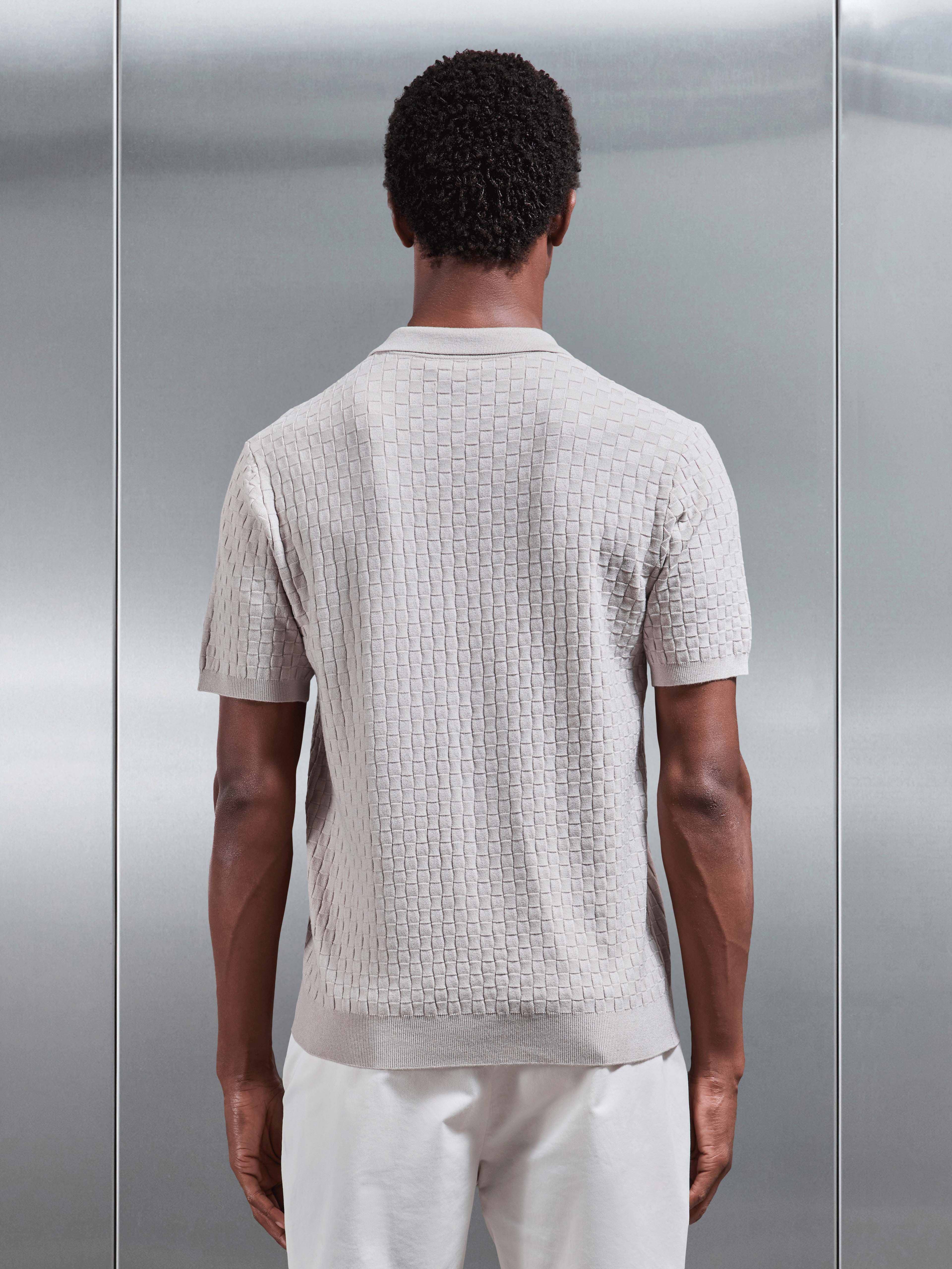 Square Textured Button Through Shirt in Stone