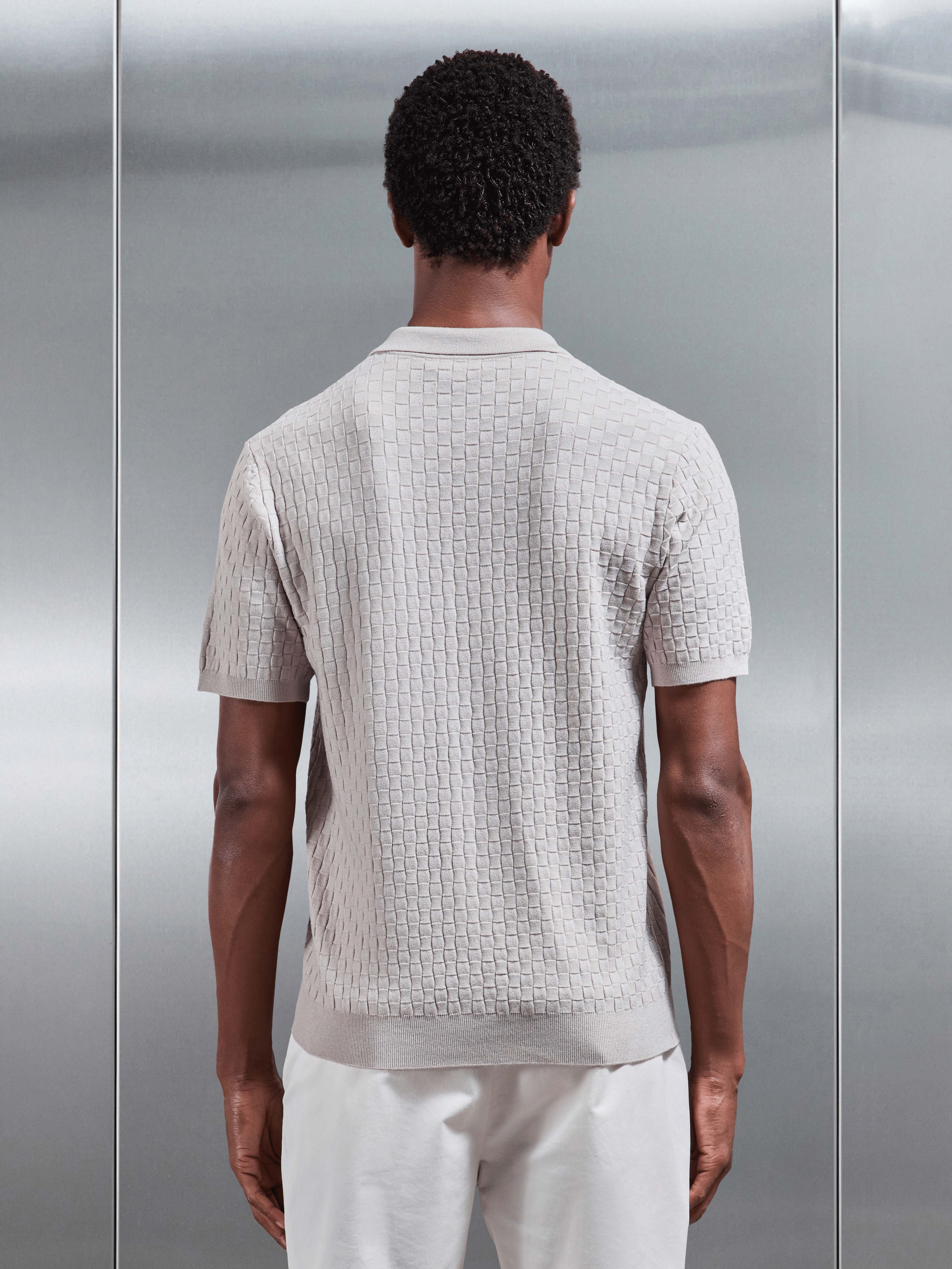 Mens Square Textured Button Through Shirt in Stone
