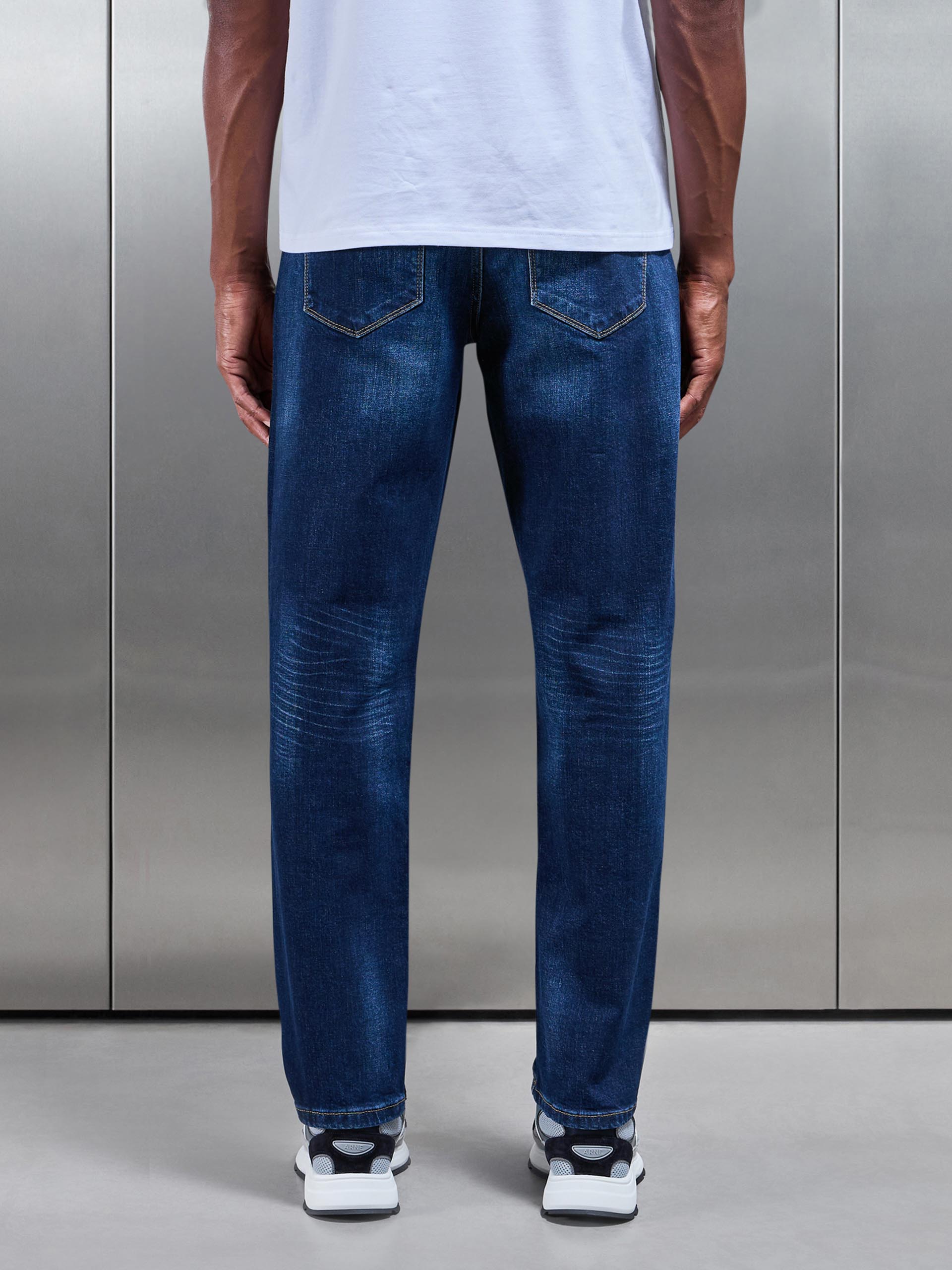 Mens Straight Leg Denim Jeans in Dark Wash