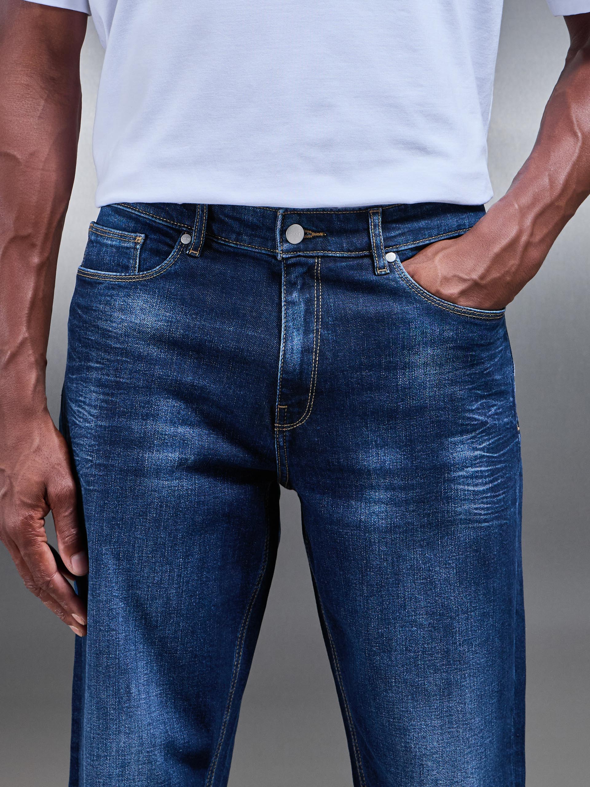 Mens Straight Leg Denim Jeans in Dark Wash